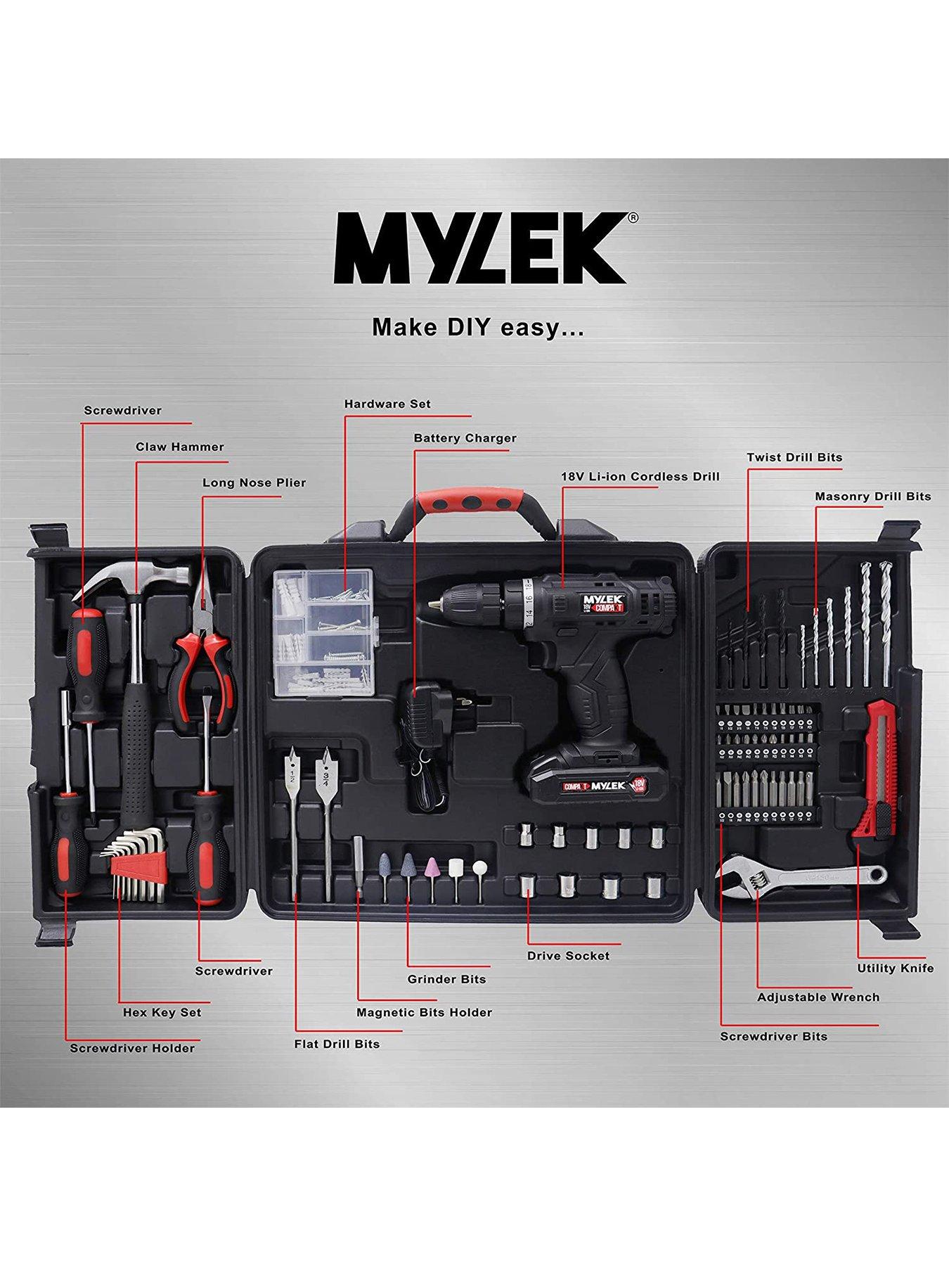 mylek-18v-cordless-drill-with-130-piece-tool-set-and-casestillFront