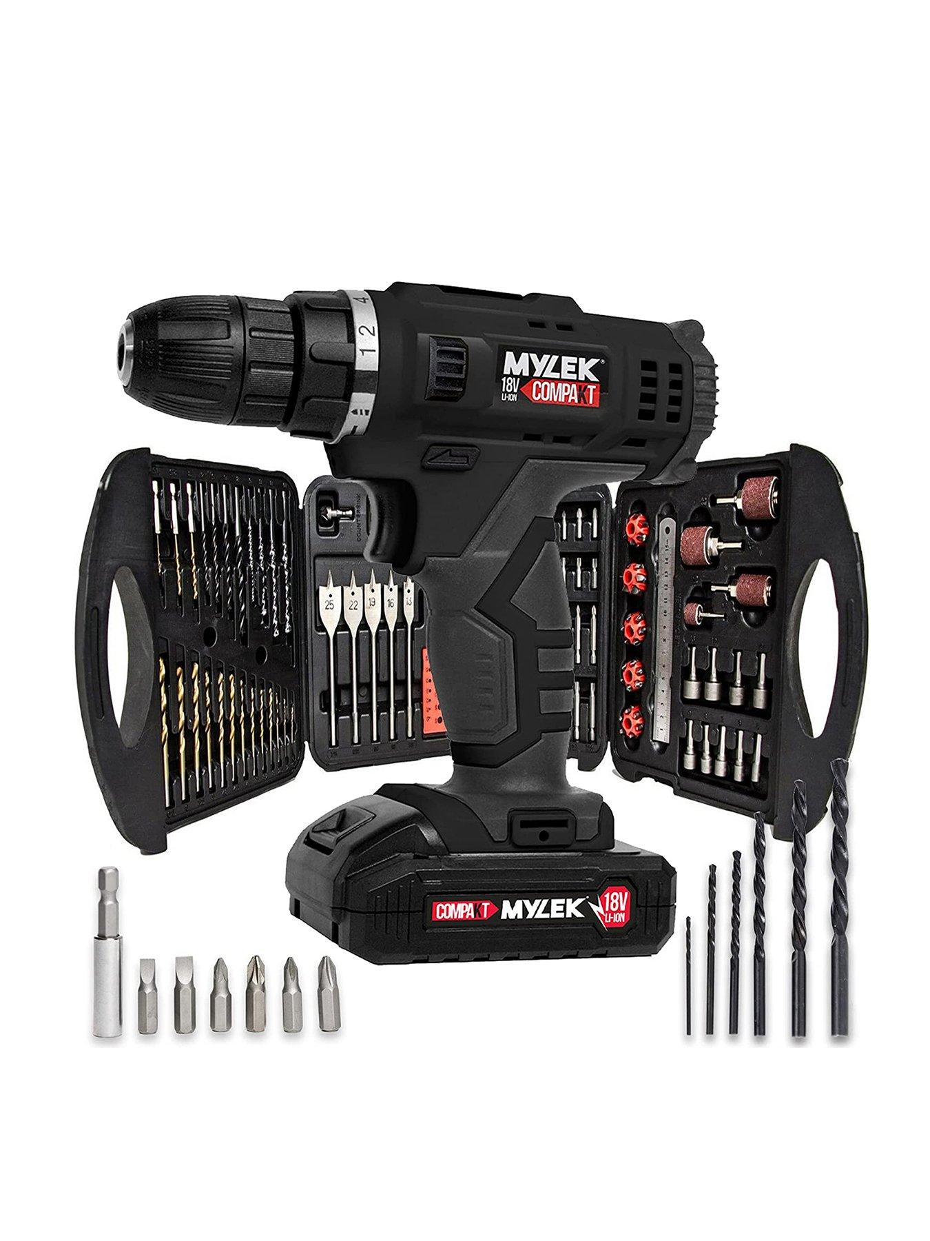 Image 1 of 7 of Mylek 18V Cordless Drill with 131-Piece Tool Set and Case