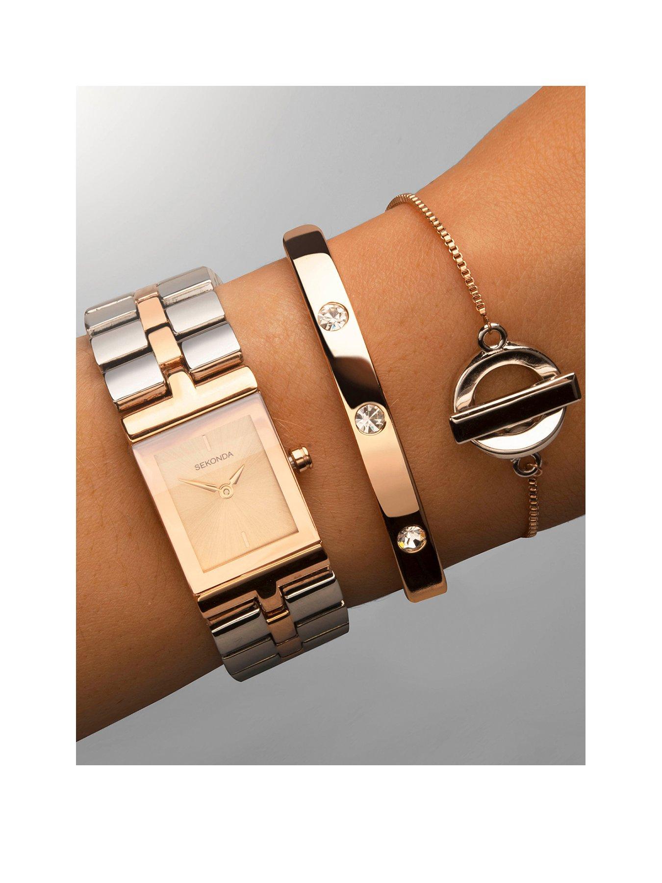undefined Sekonda Ladies Two Tone Bracelet Watch with Rose Dial Gift Set