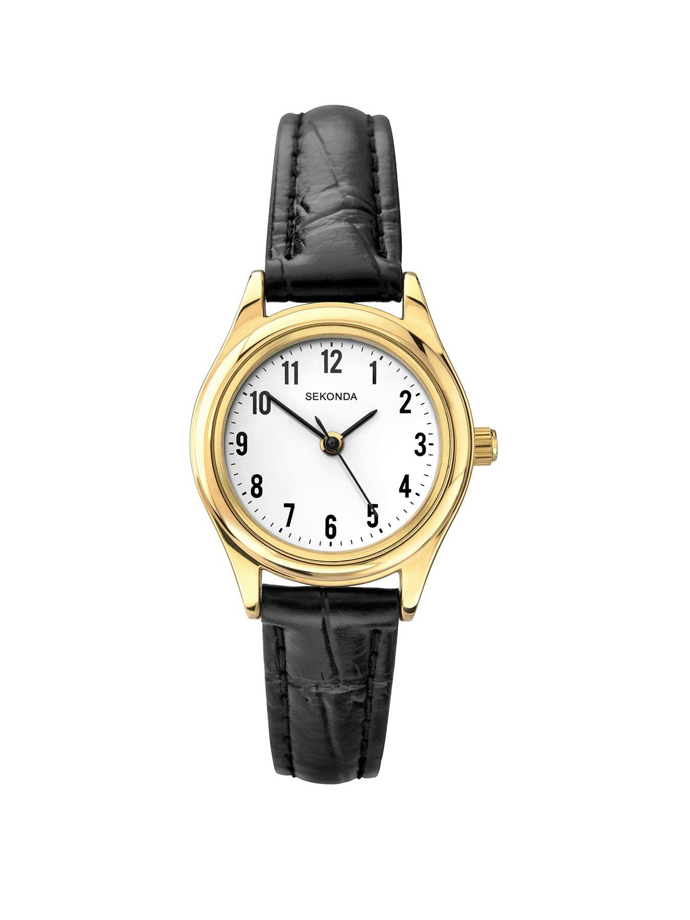 Image 1 of 5 of Sekonda Sekonda Ladies Easy Reader Black Leather Upper Strap with White Dial Watch