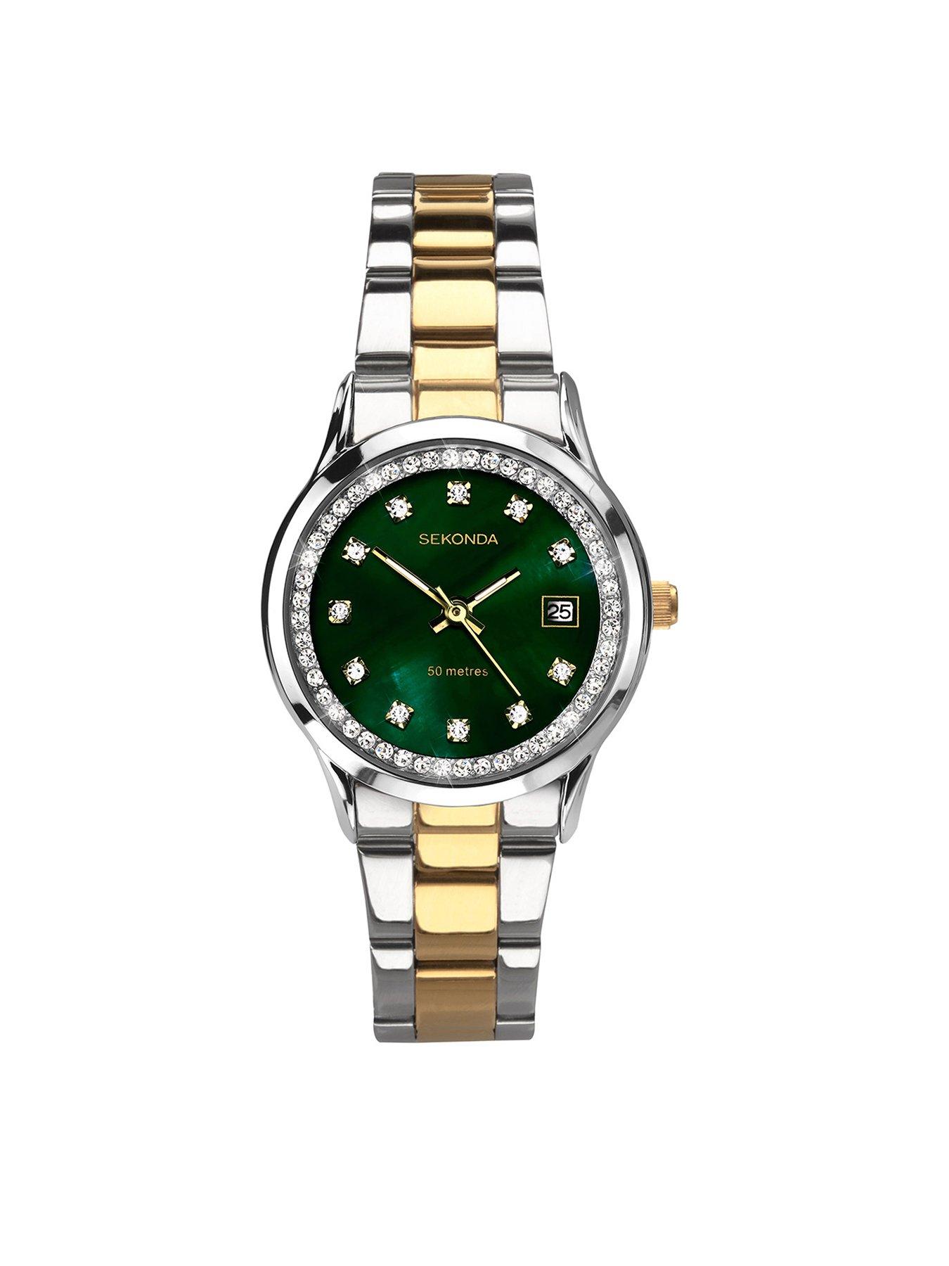 sekonda-sekonda-ladies-victoria-two-tone-stainless-steel-bracelet-with-green-dial-watch