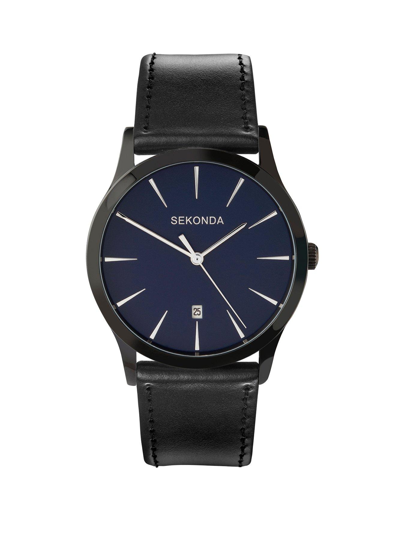 Image 1 of 6 of Sekonda Sekonda Men's Oslo Black Leather Strap with Blue Dial Watch