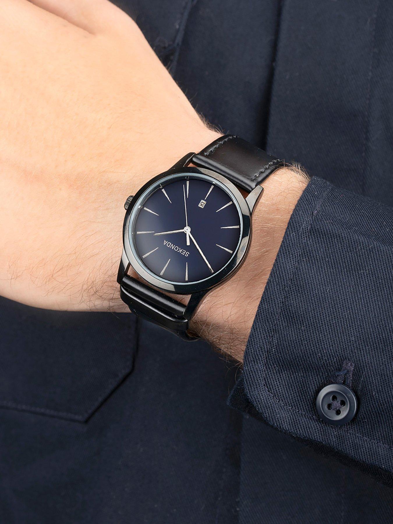 Image 3 of 6 of Sekonda Sekonda Men's Oslo Black Leather Strap with Blue Dial Watch