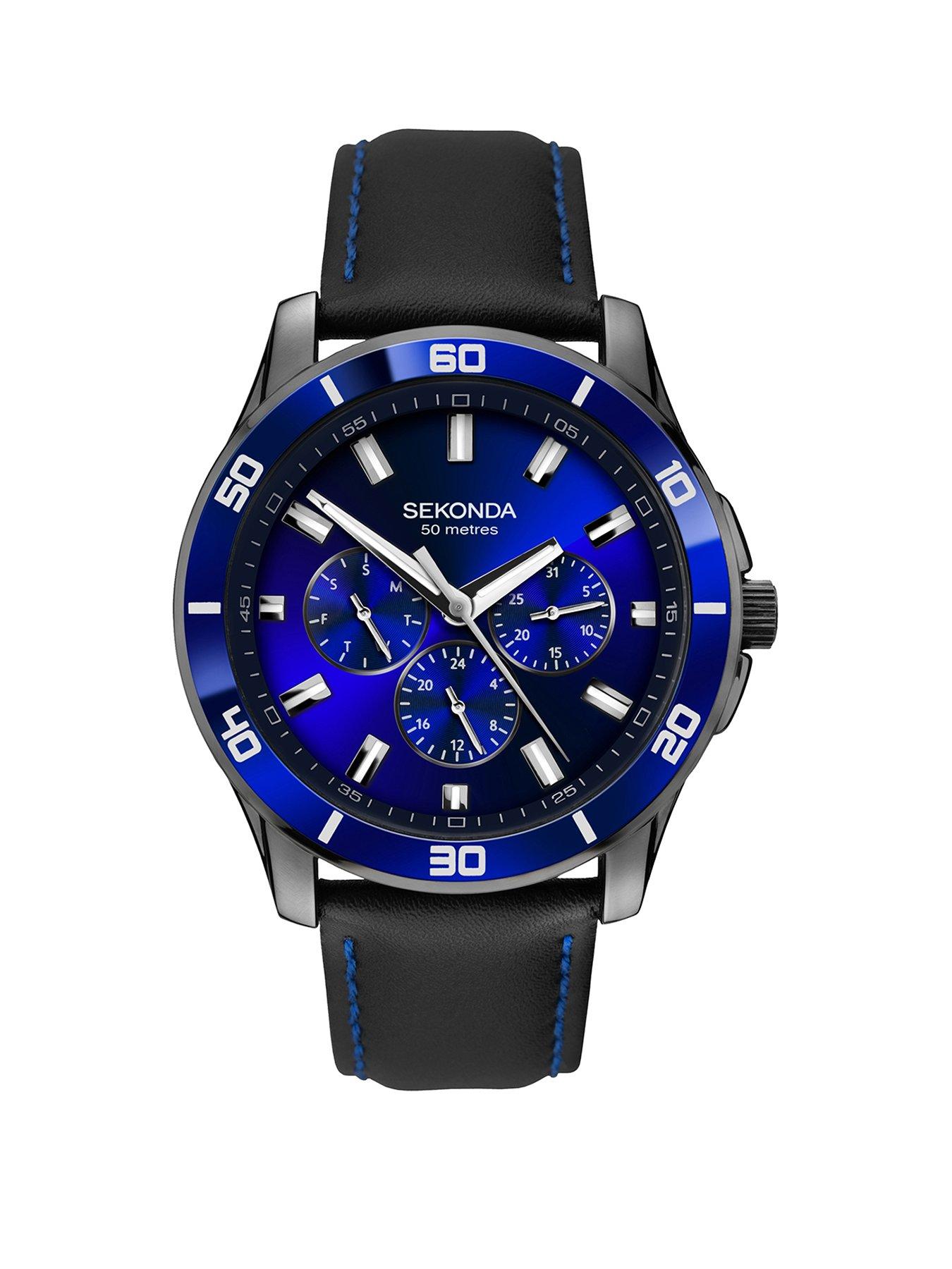 Sekonda Sekonda Men's Midnight Black Leather Upper Strap with Dark Blue Dial Watch