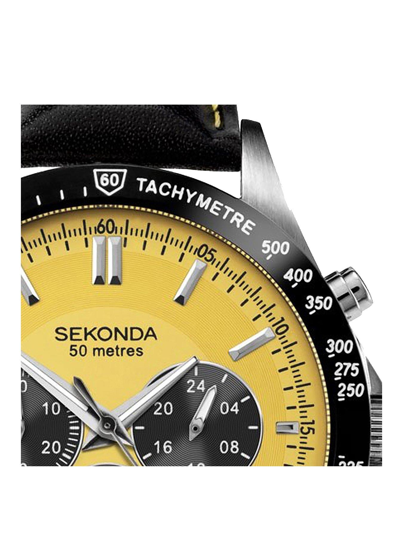 Image 2 of 7 of Sekonda Sekonda Men's Velocity Black Leather Upper Strap with Yellow Dial Watch