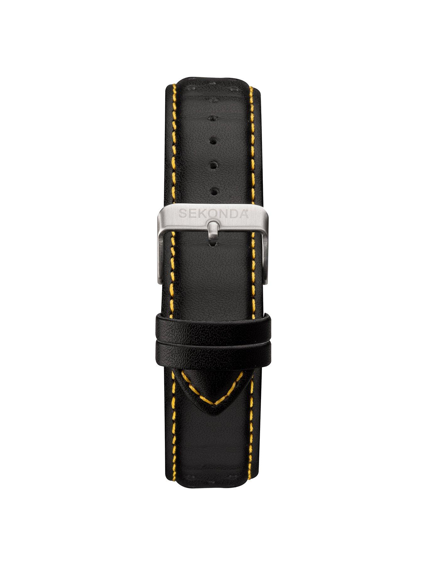 Image 6 of 7 of Sekonda Sekonda Men's Velocity Black Leather Upper Strap with Yellow Dial Watch