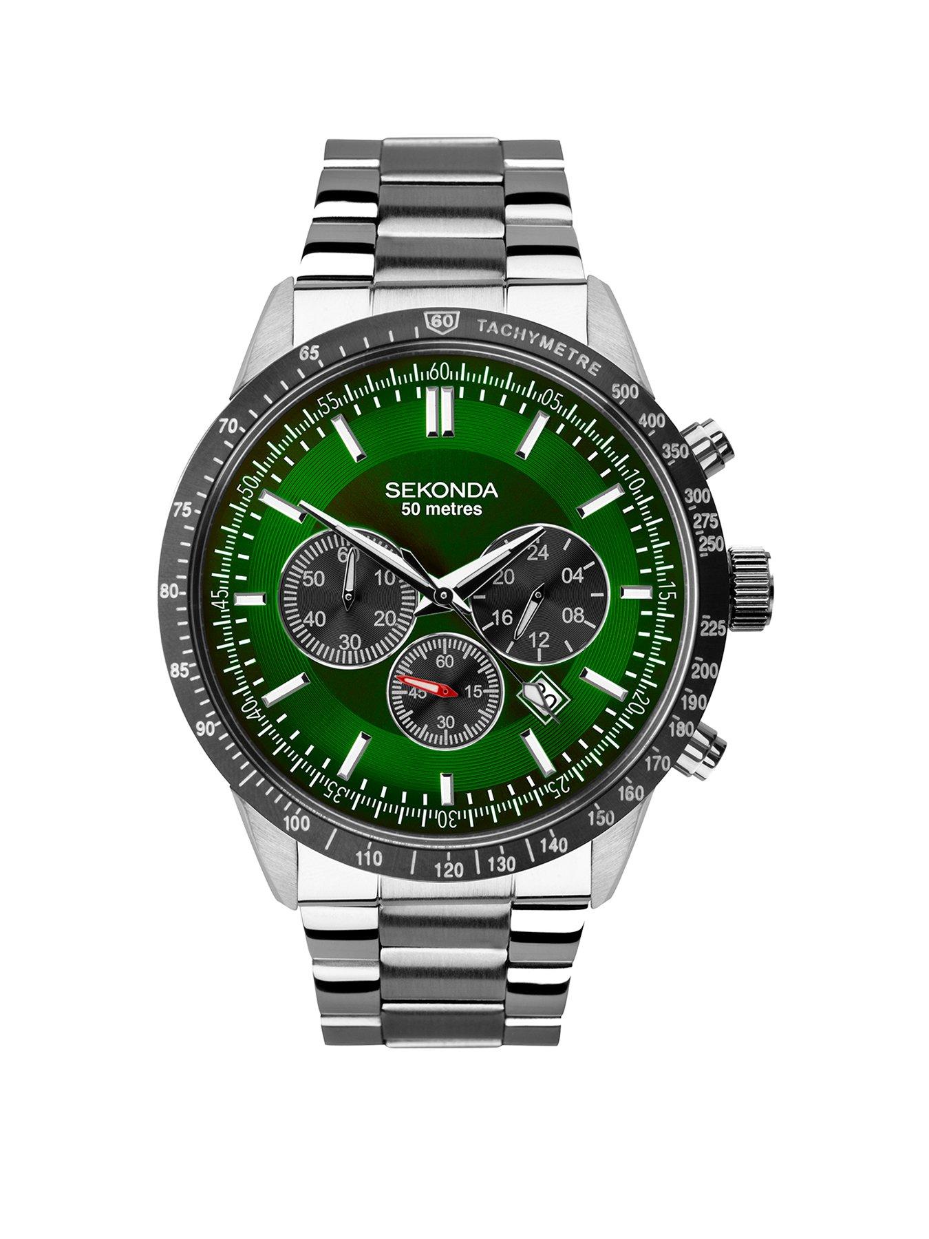 undefined Sekonda Men's Velocity Silver Stainless Steel Bracelet with Green Dial Watch