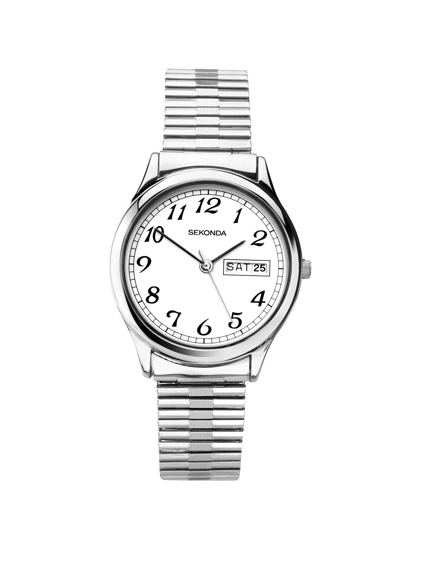 Mens silver 2025 watch white face