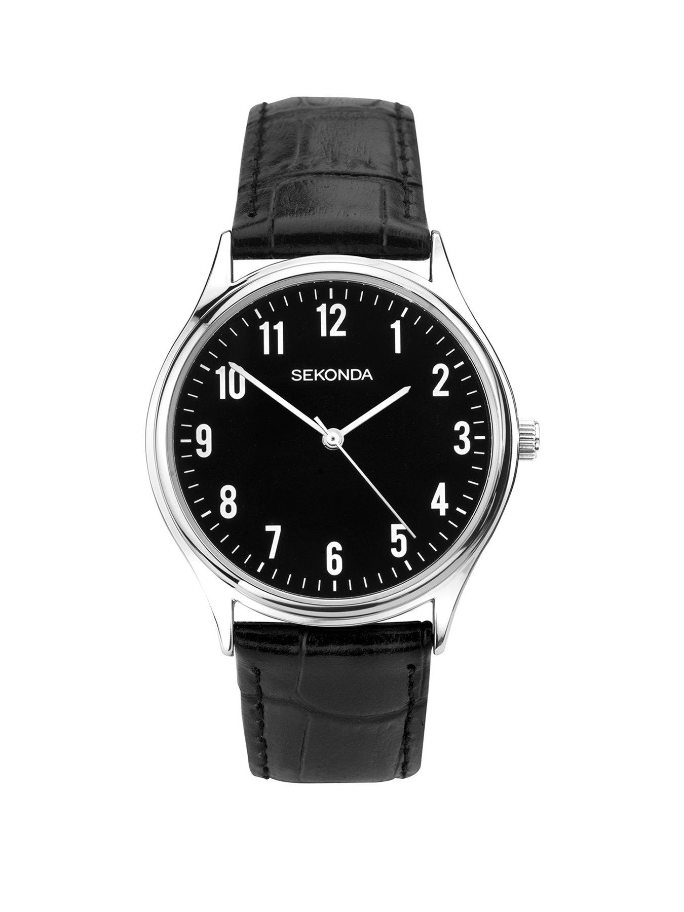 undefined Sekonda Men's Easy Reader Black Leather Upper Strap with Black Dial Watch