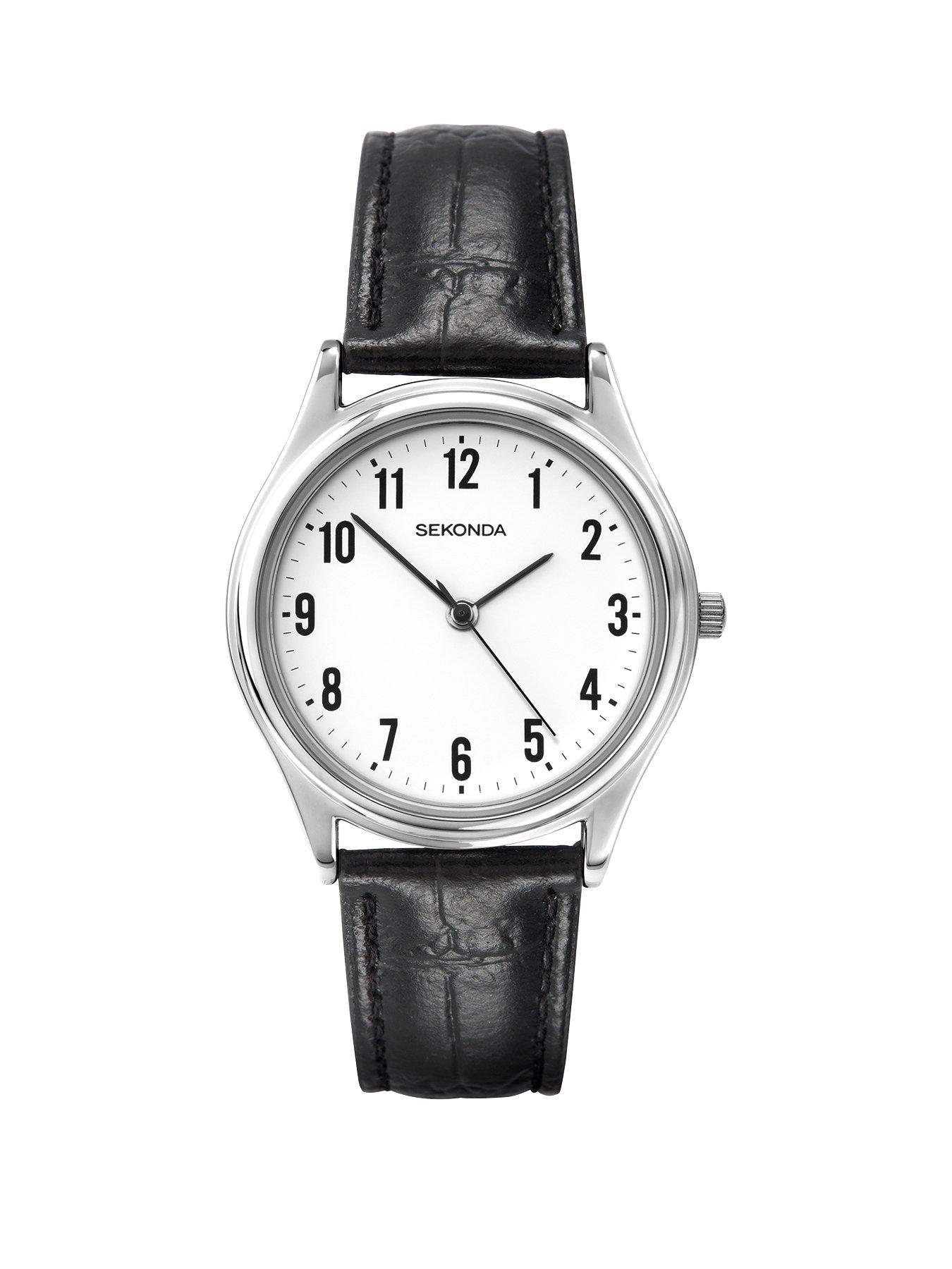 Men's watch discount black leather strap