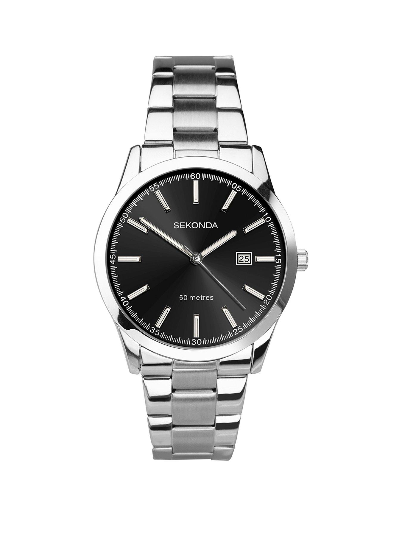 Mens silver watch with black face sale