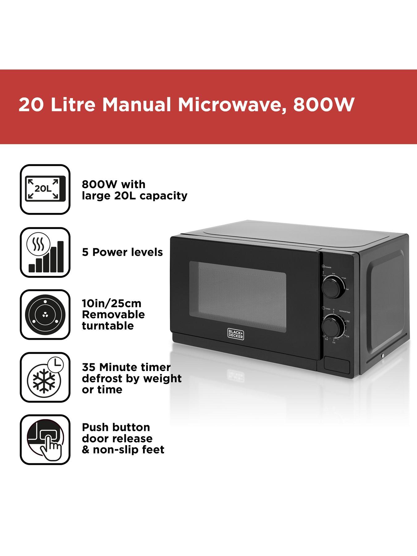 Black Decker 20 Litre Manual Microwave with 800W Power Output