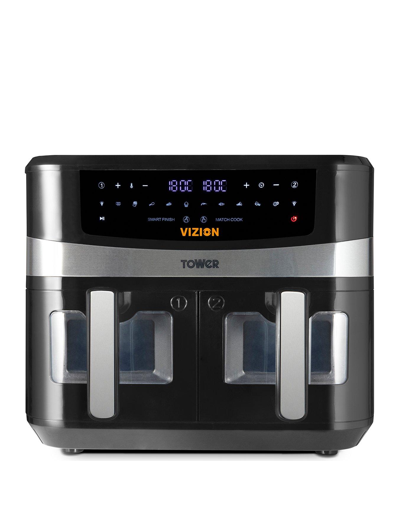 tower-t17100-vortx-vizion-9l-dual-basket-air-fryer-with-digital-control-panel-amp-10-one-touch-pre-sets-black