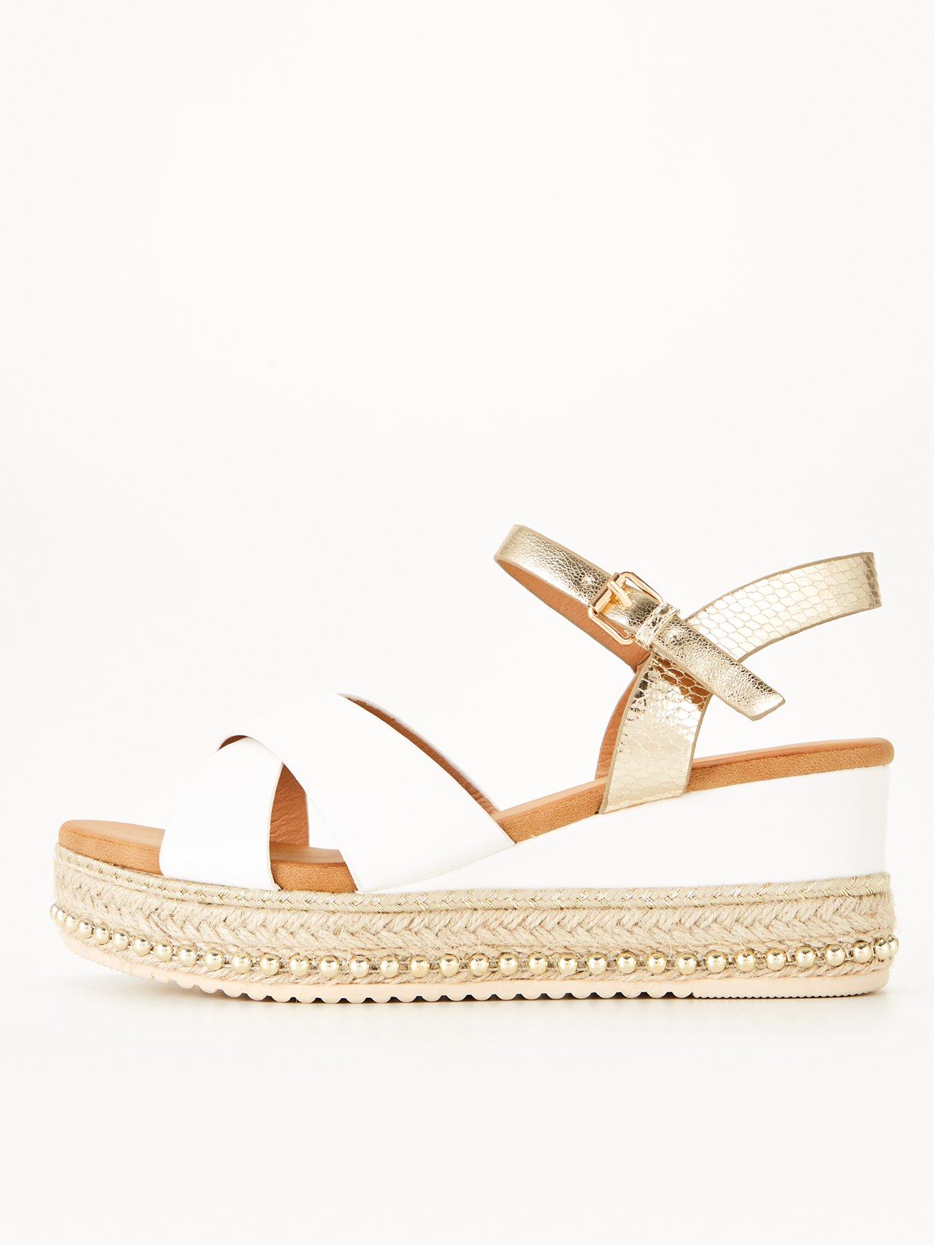 White wedge sandals hot sale wide fit