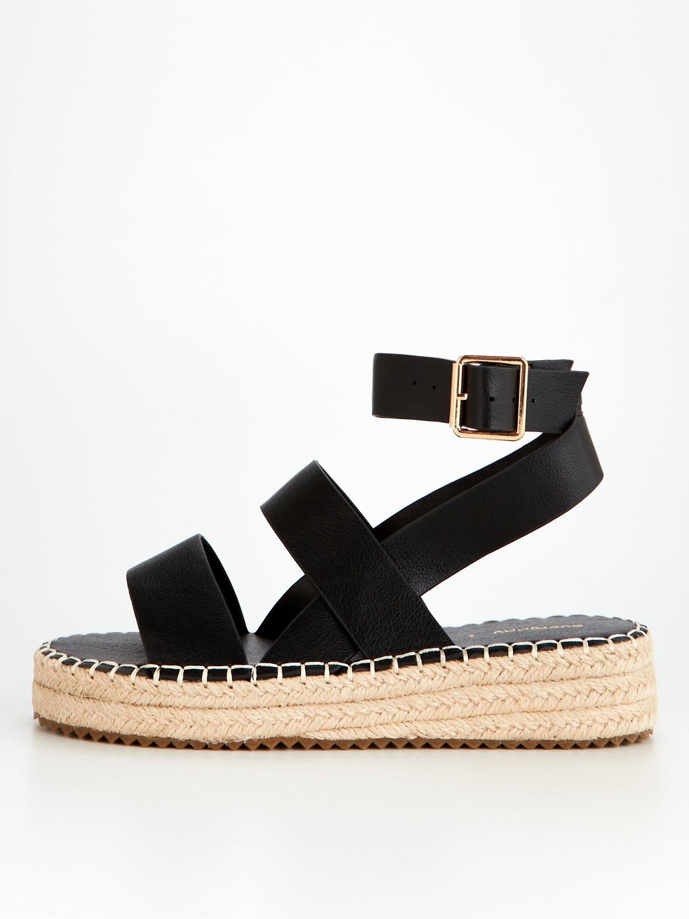 Wide Fit Ankle Strap Wedge Sandal Black