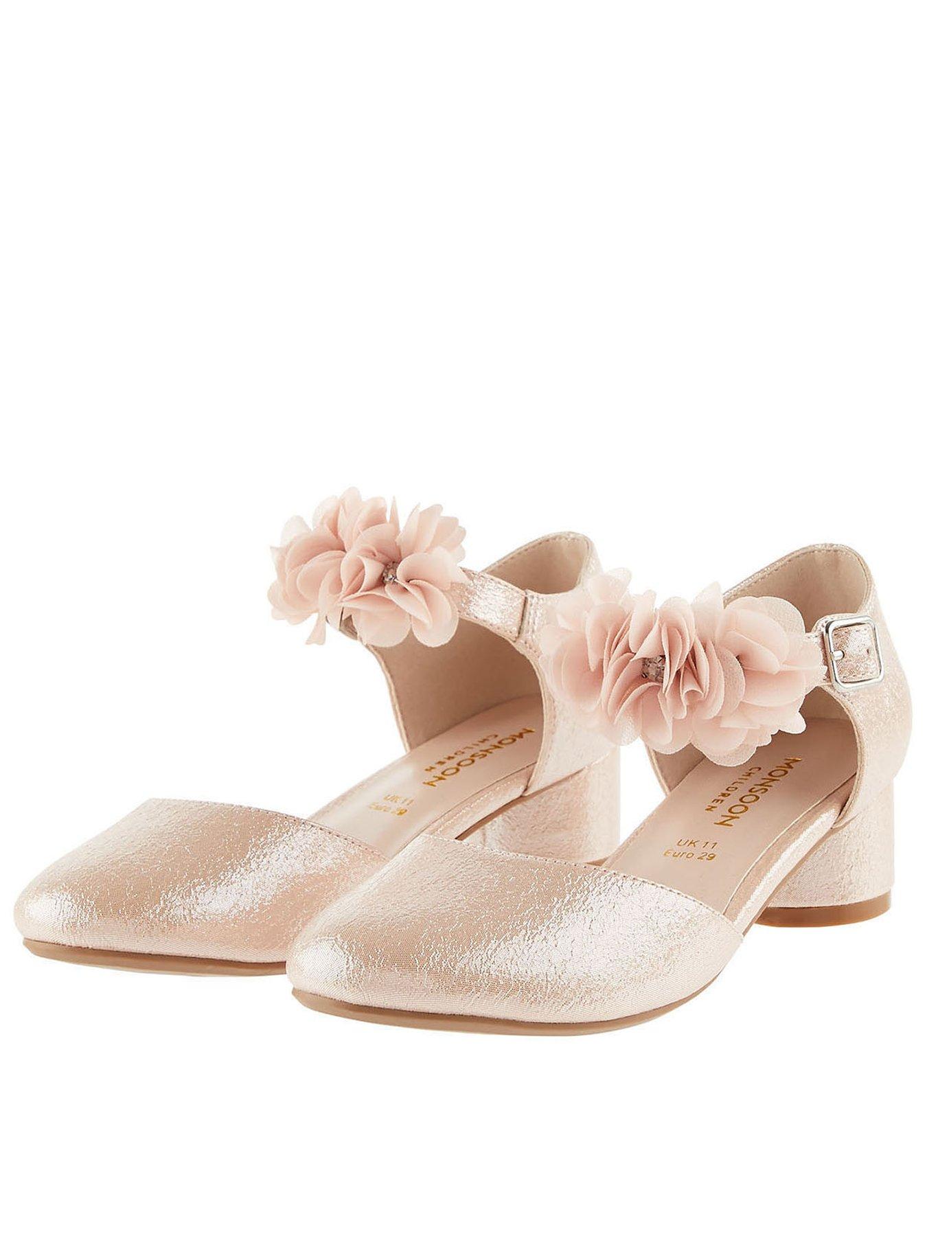 Girls Textured Two Part Corsage Heel Shoes Pink