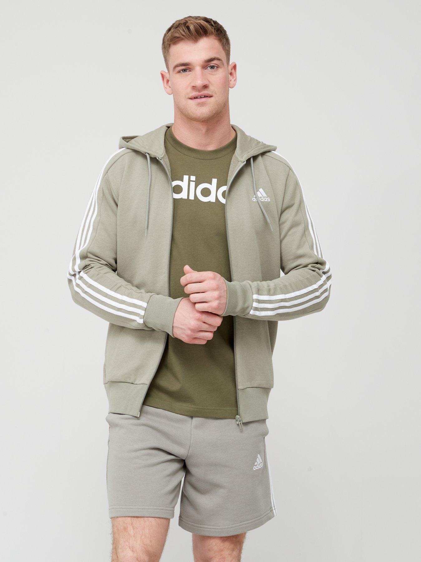 Essentials French Terry 3 Stripes Full Zip Hoodie Light Green