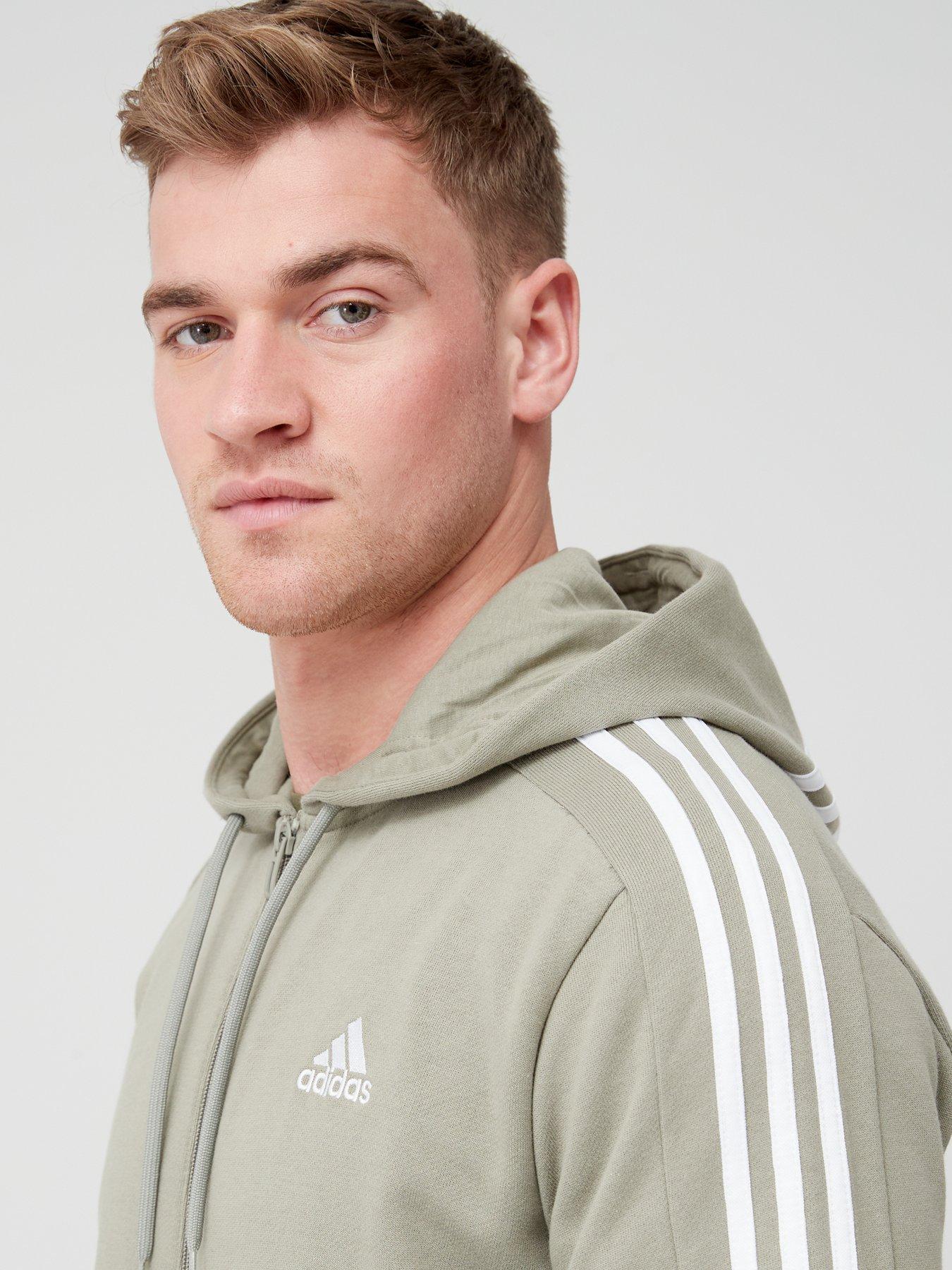 Essentials French Terry 3 Stripes Full Zip Hoodie Light Green