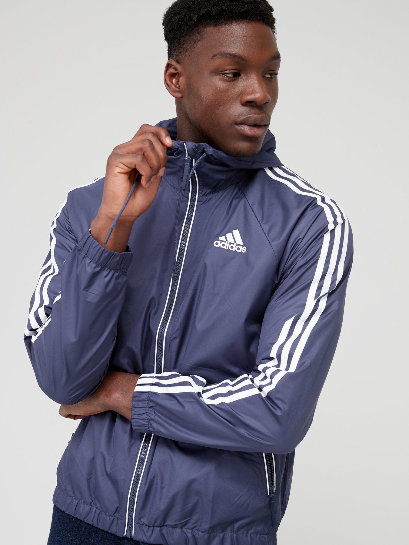 Navy adidas originals sales three stripe track jacket