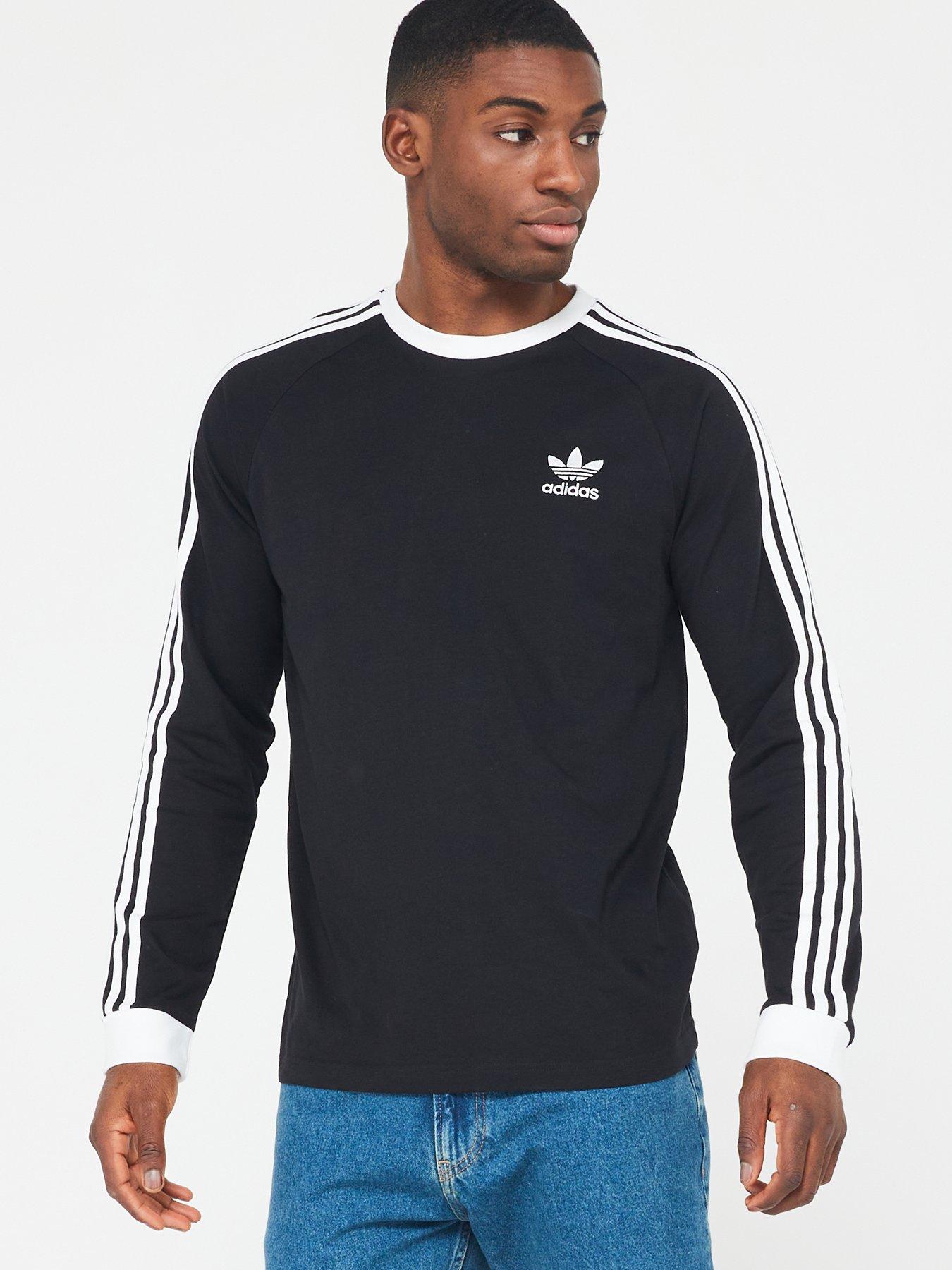 adidas Originals Mens 3-Stripes Long Sleeve T-Shirt Black Very
