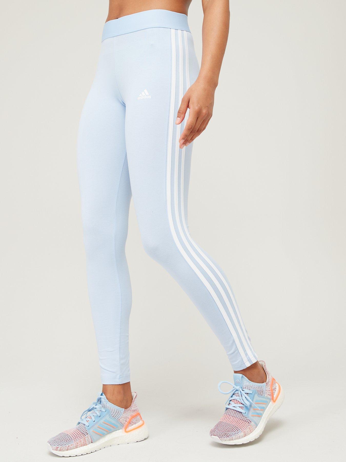 Blue adidas Womens Believe This 2.0 3-Stripes Mesh Long Tights