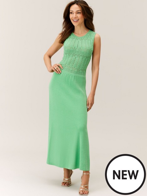 michelle-keegan-ruched-front-textured-knit-midi-dress-green