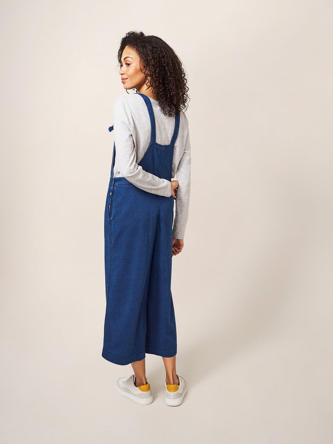 Jersey Cropped Dungarees, White Stuff