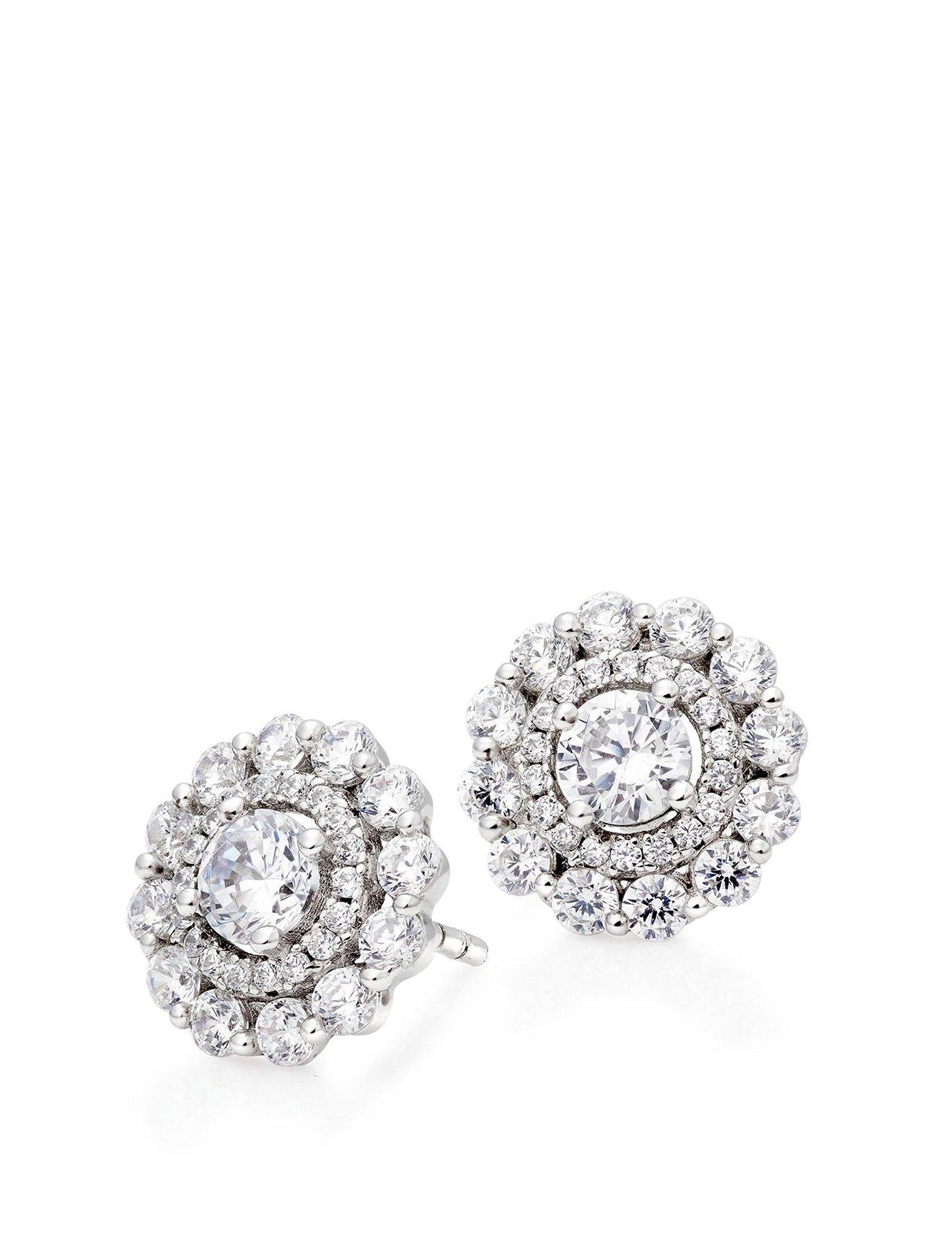 Beaverbrooks Silver Cubic Zirconia Double Halo Stud Earrings