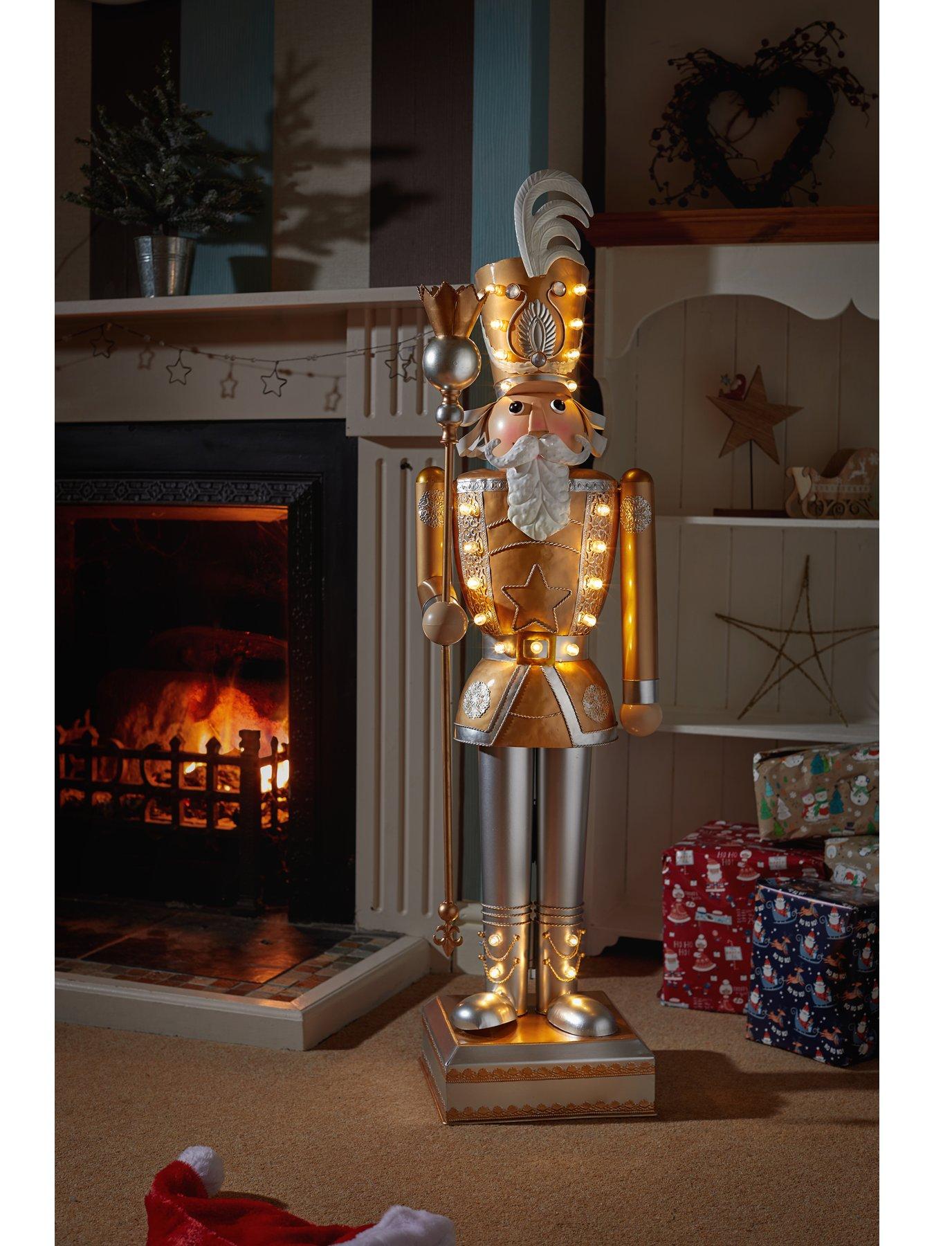 Three Kings 120 cm Lit Giant Nutcracker - Gold/Silver