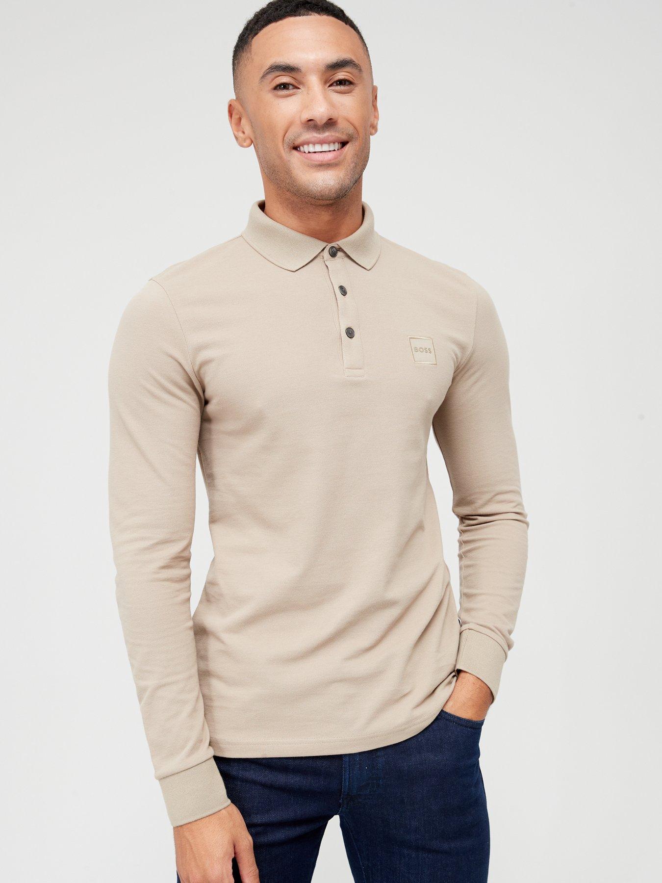 BOSS Passerby Slim Fit Long Sleeve Polo Shirt Medium Beige Very