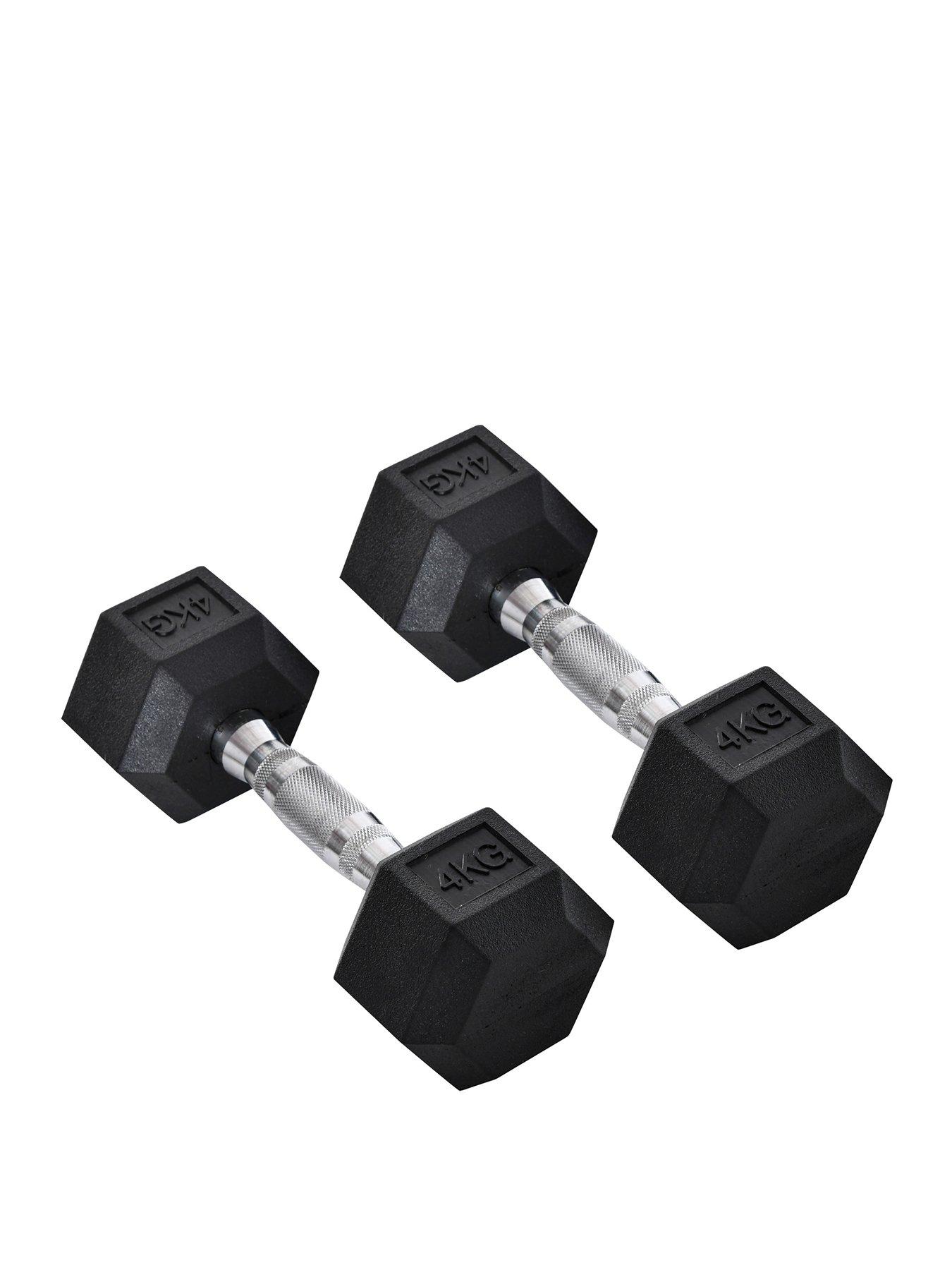 Image 1 of 7 of Homcom 2 x&nbsp;4kg Rubber Dumbbell Sports Hex Weights Sets Home Gym Fitness Dumbbell Kit