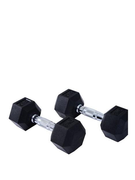 homcom-homcom-2x5kg-rubber-dumbbell-sports-hex-weights-sets-gym-fitness-lifting-home