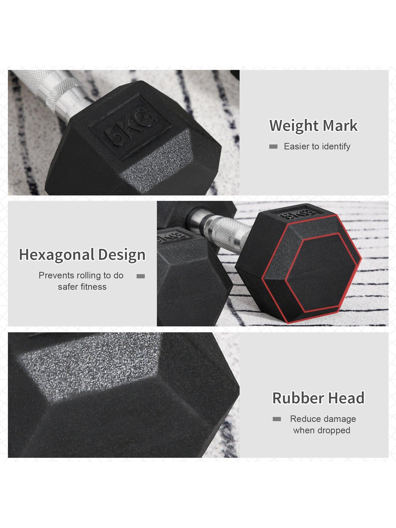 Image 3 of 7 of Homcom 2&nbsp;x 5kg Hex Rubber Dumbbells Set
