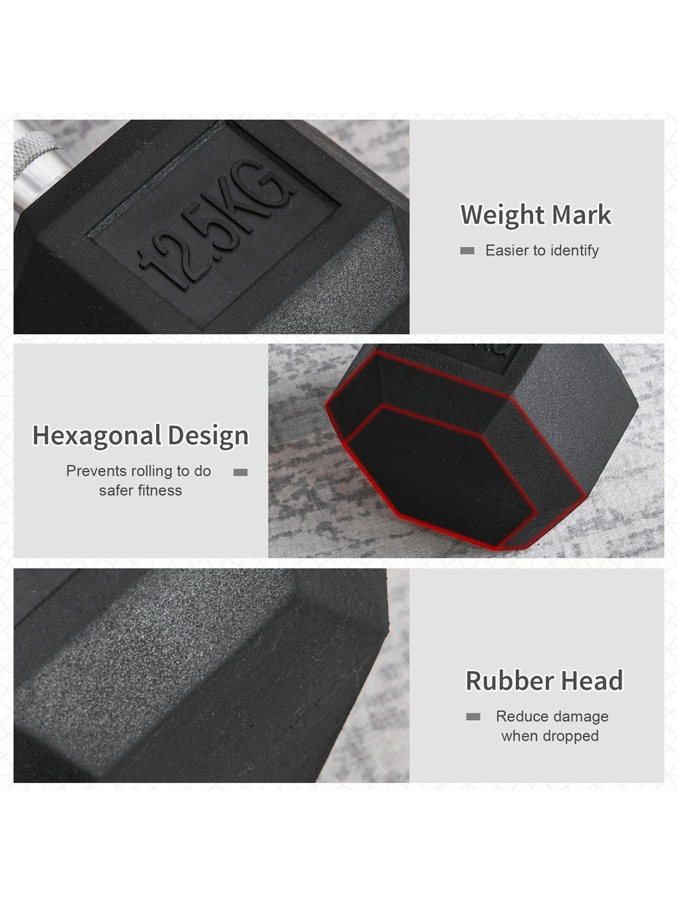 Image 4 of 7 of Homcom 12.5KG Single Rubber Hex Dumbbell