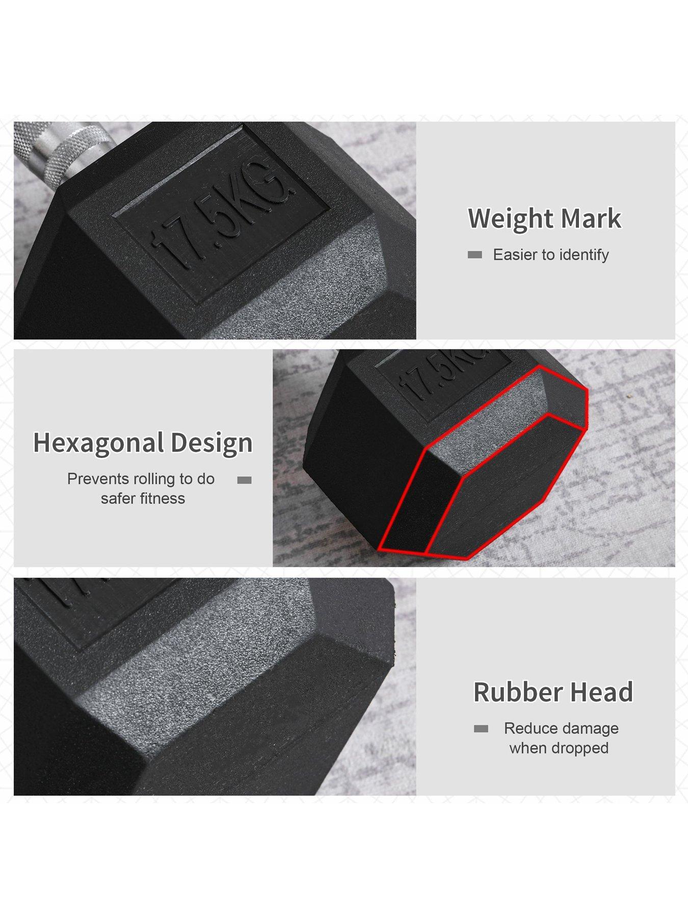Image 3 of 7 of Homcom 17.5KG Single Rubber Hex Dumbbell