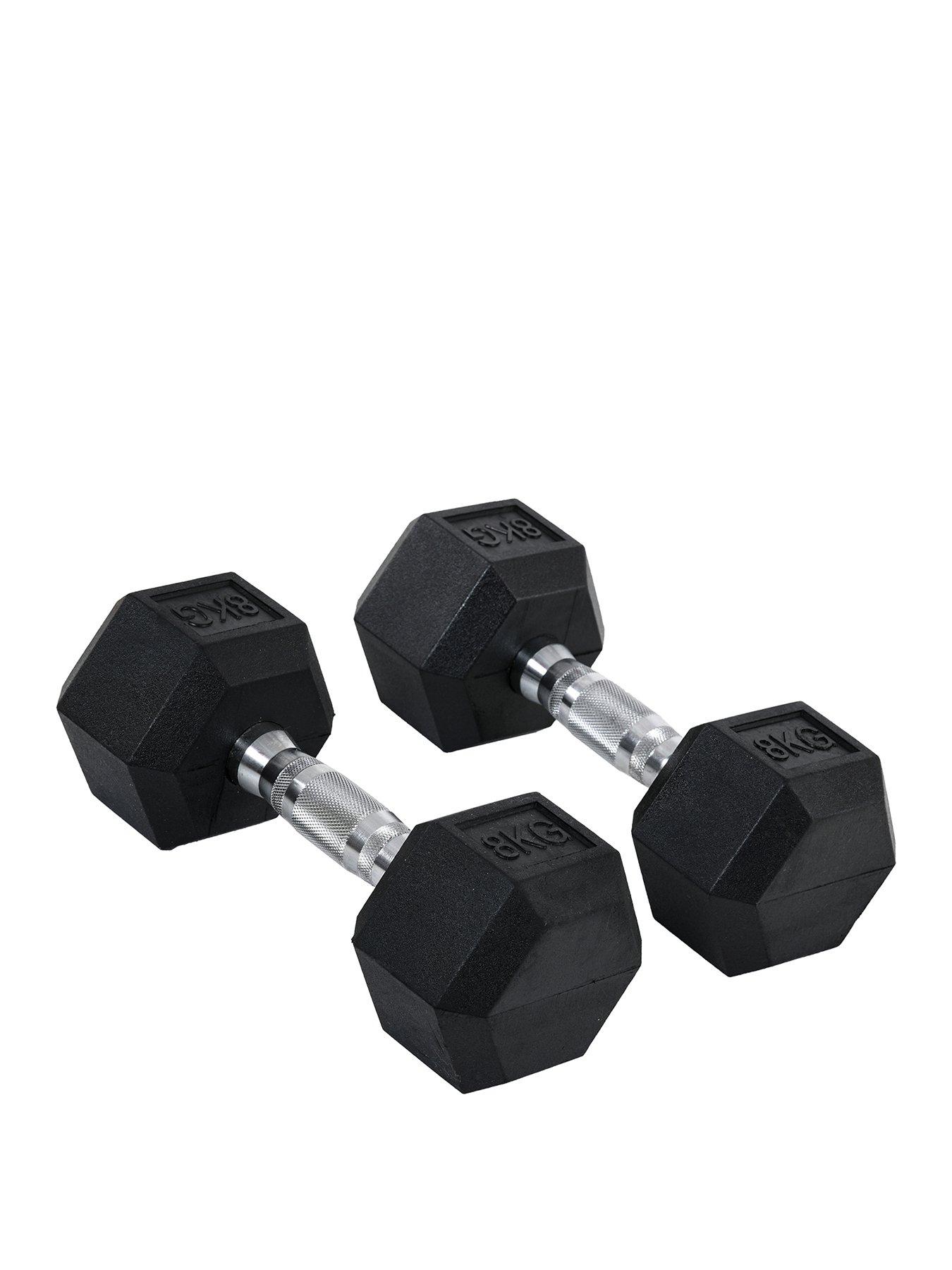 Image 1 of 7 of Homcom 2 x&nbsp;8kg Hex Rubber&nbsp;Dumbbell&nbsp;Weights Set