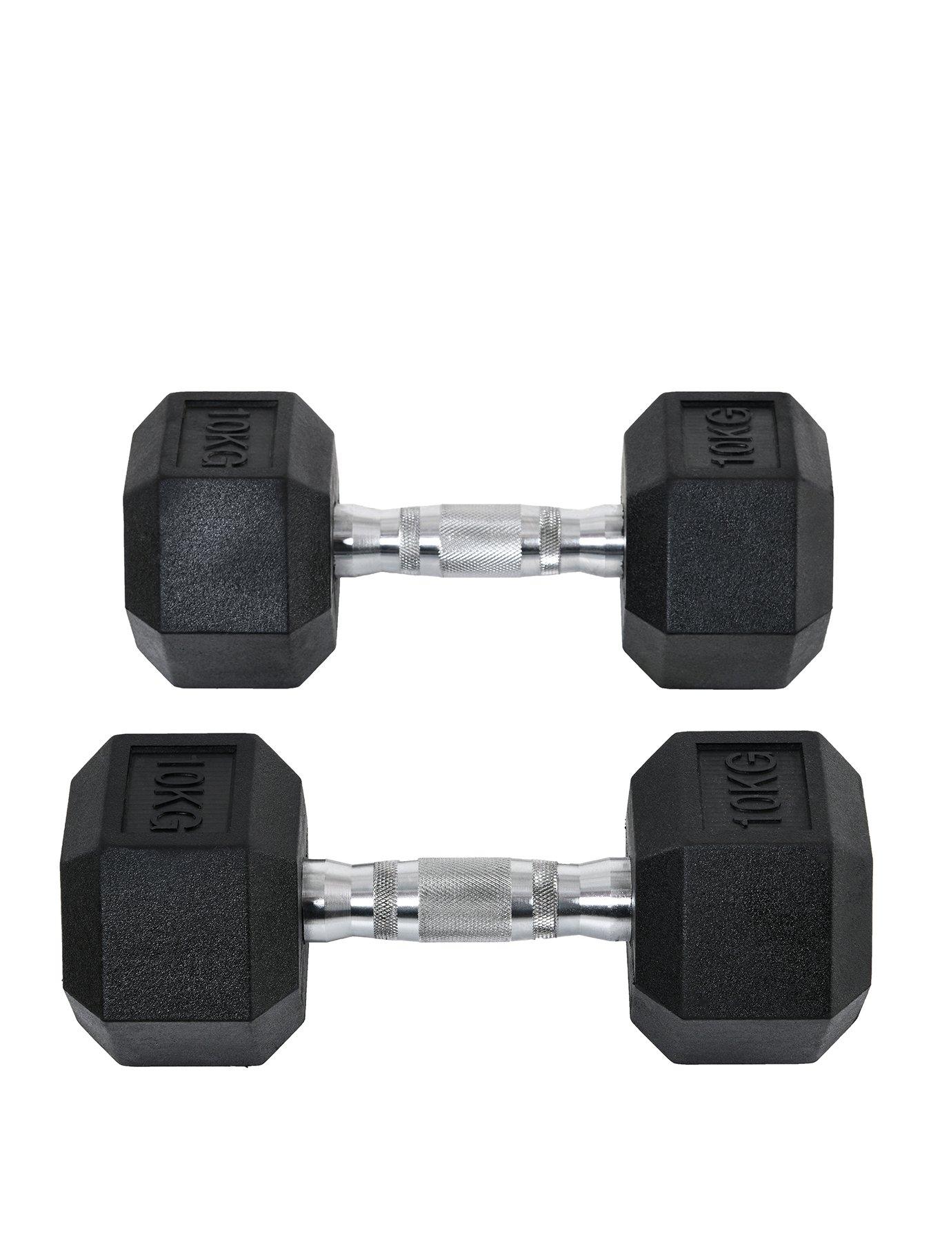 Image 1 of 7 of Homcom 2 x&nbsp;10kg Hex Rubber&nbsp;Dumbbells Set