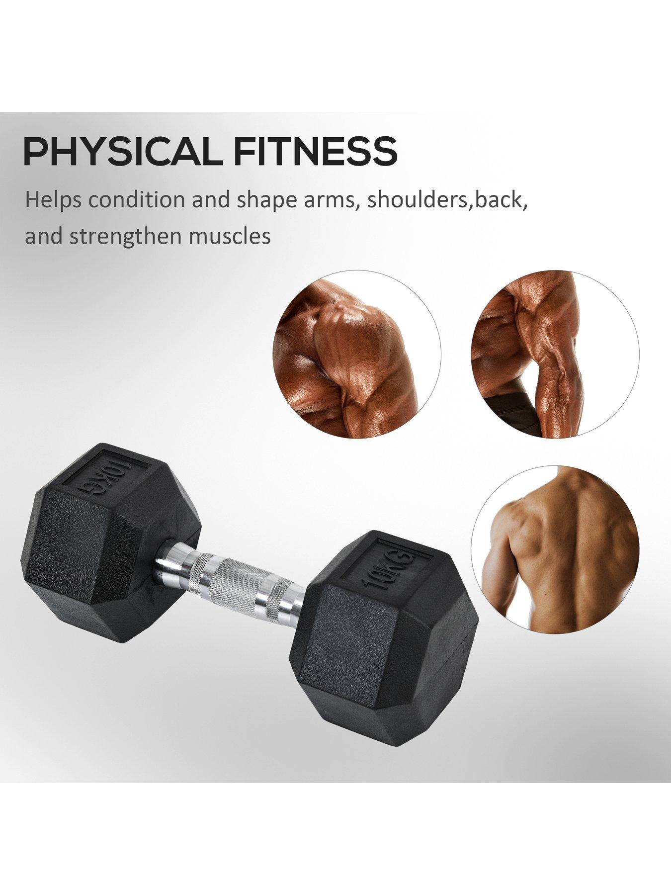 Image 7 of 7 of Homcom 2 x&nbsp;10kg Hex Rubber&nbsp;Dumbbells Set