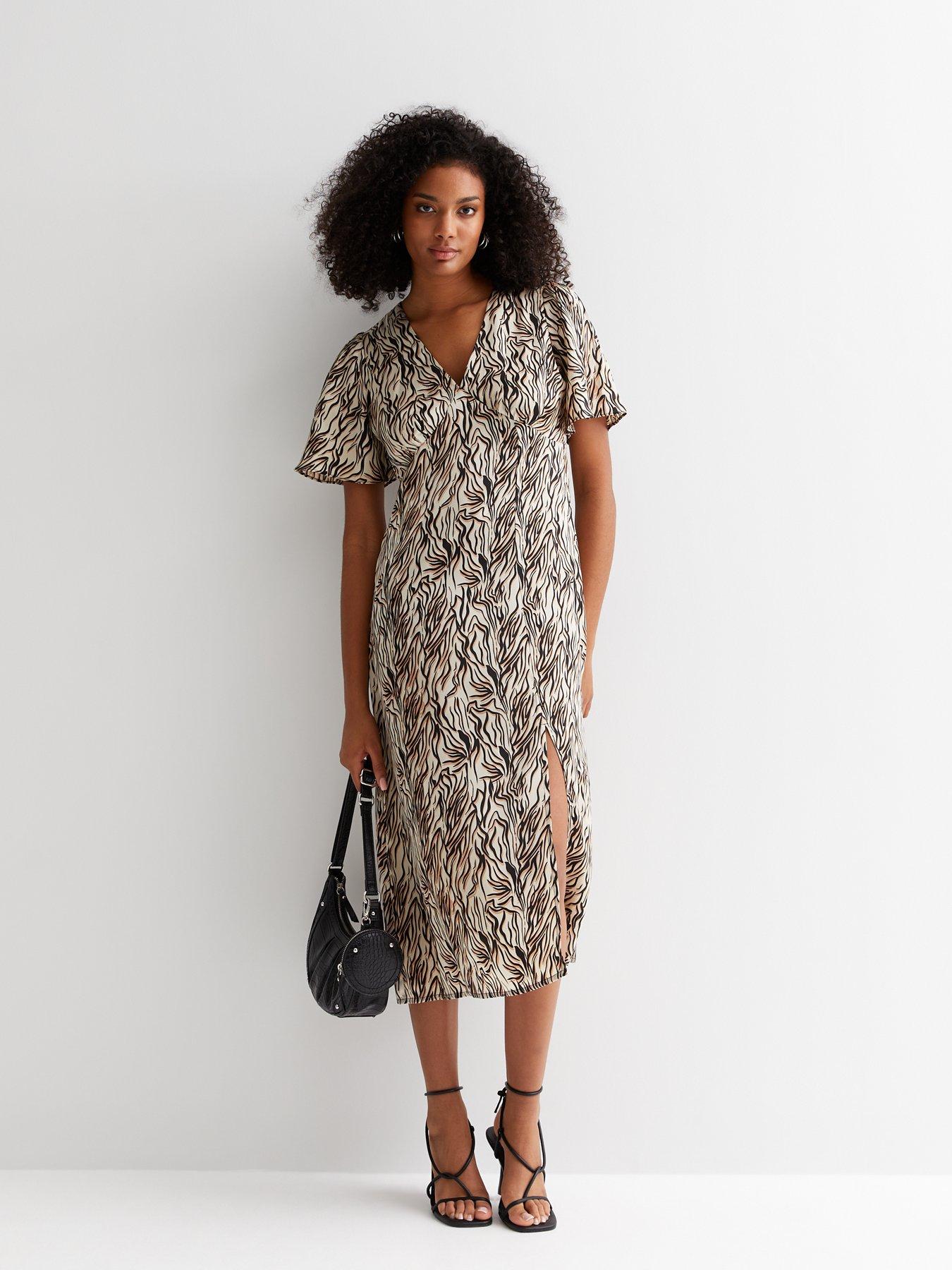 new-look-brown-zebra-print-v-neck-short-flutter-sleeve-midi-dressback