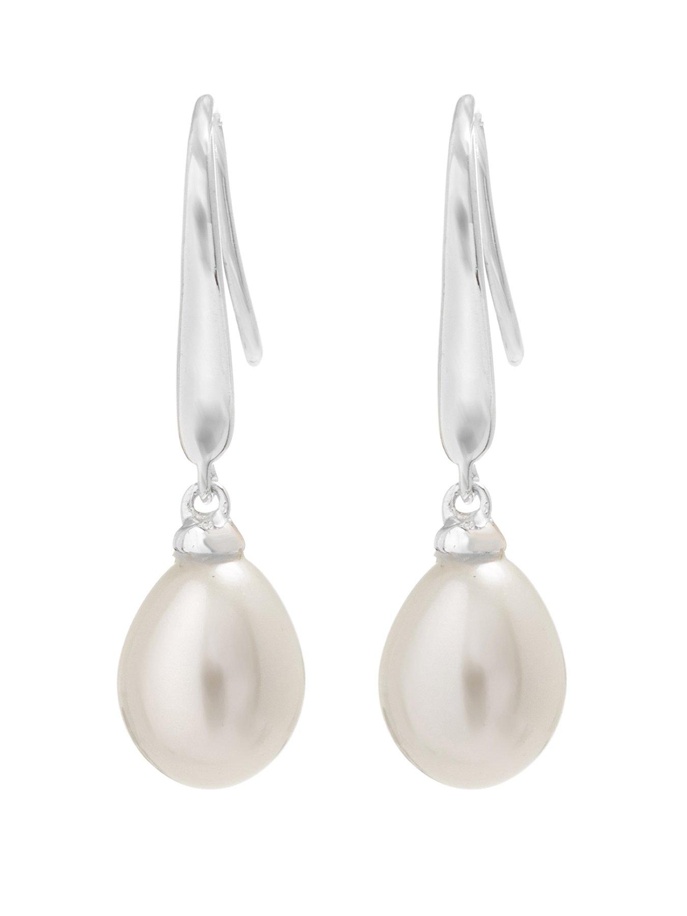 Simply Silver Simply Silver Sterling Silver 925 Freshwater Pearl Cubic Zirconia Sleek Drop Earrings