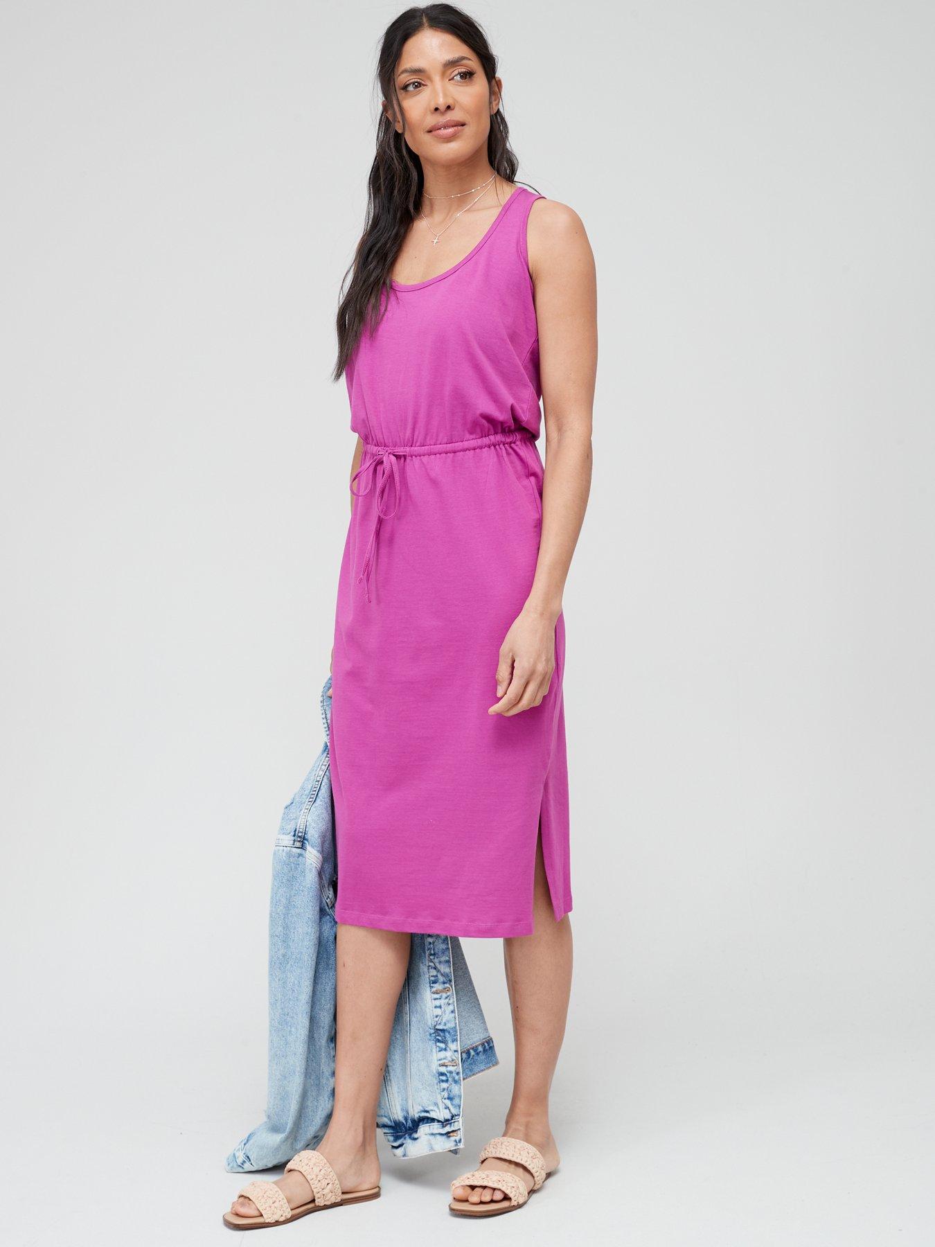 everyday-sleeveless-blouson-channel-waist-midi-dress-purple