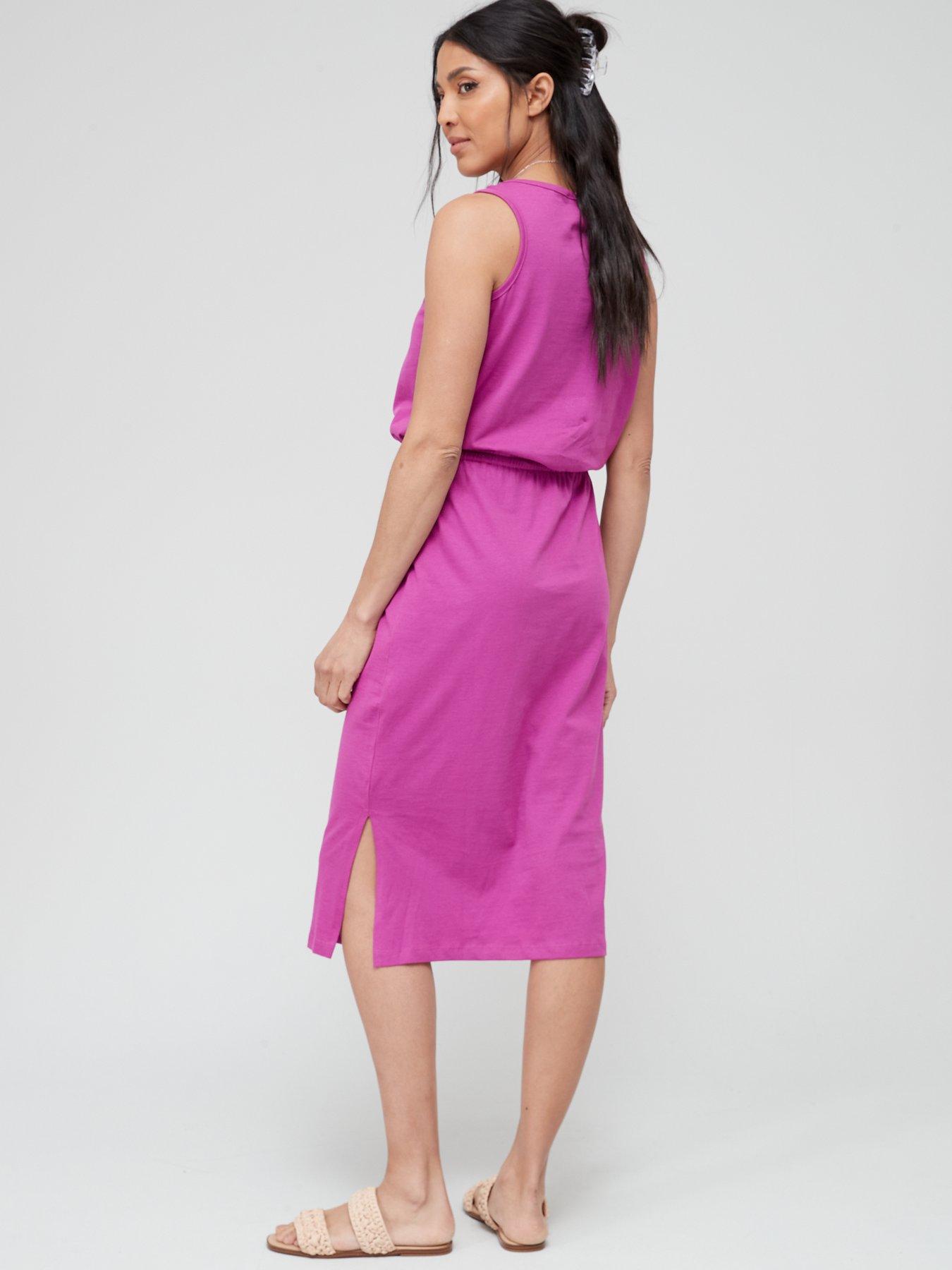 everyday-sleeveless-blouson-channel-waist-midi-dress-purplestillFront