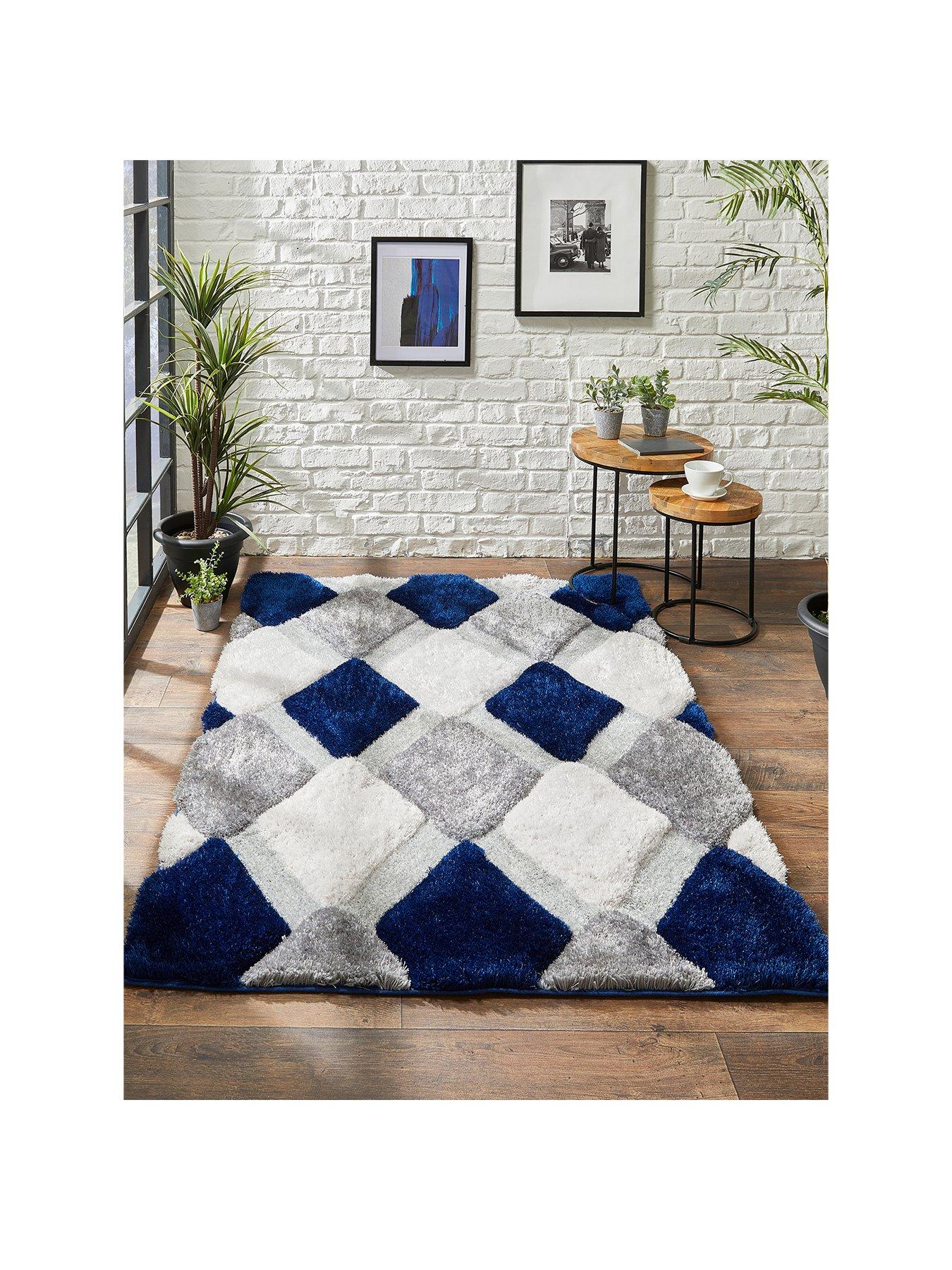 undefined 3D Geo Shaggy Navy Rug in 3 size options