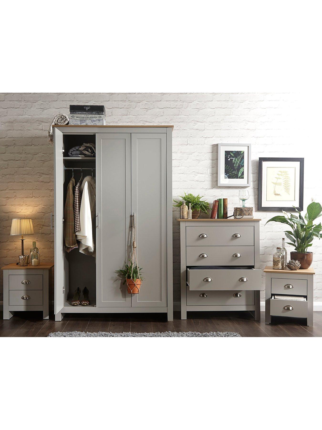 Lancaster 4 Piece Package 3 Door Wardrobe 4 Drawer Chest and 2 Bedside Chests