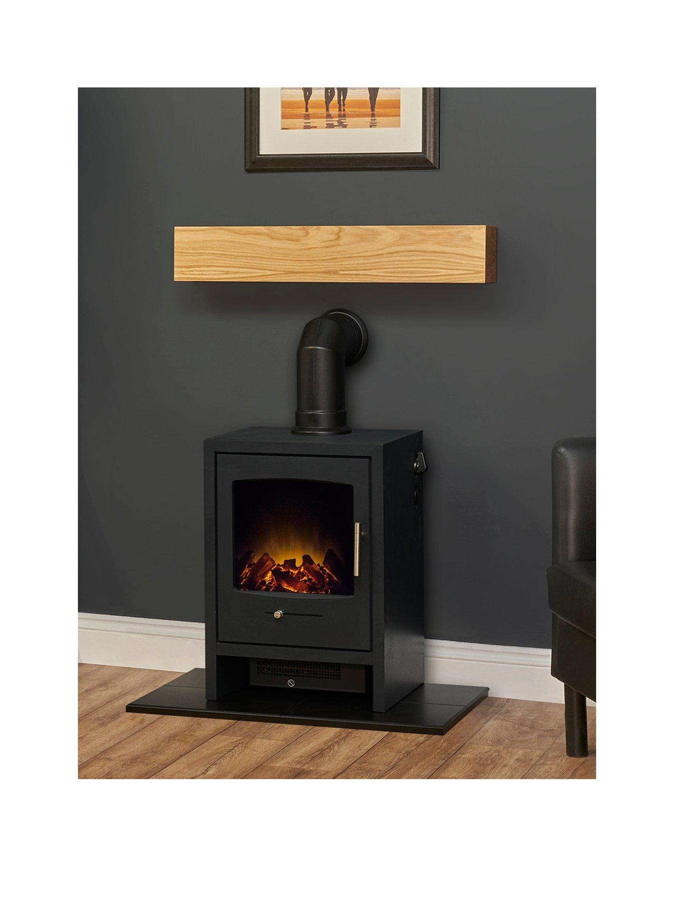 Image of Adam Fires & Fireplaces Adam Oak Beam, Hearth  &  Stove Pipe with Bergen Stove in Charcoal Grey