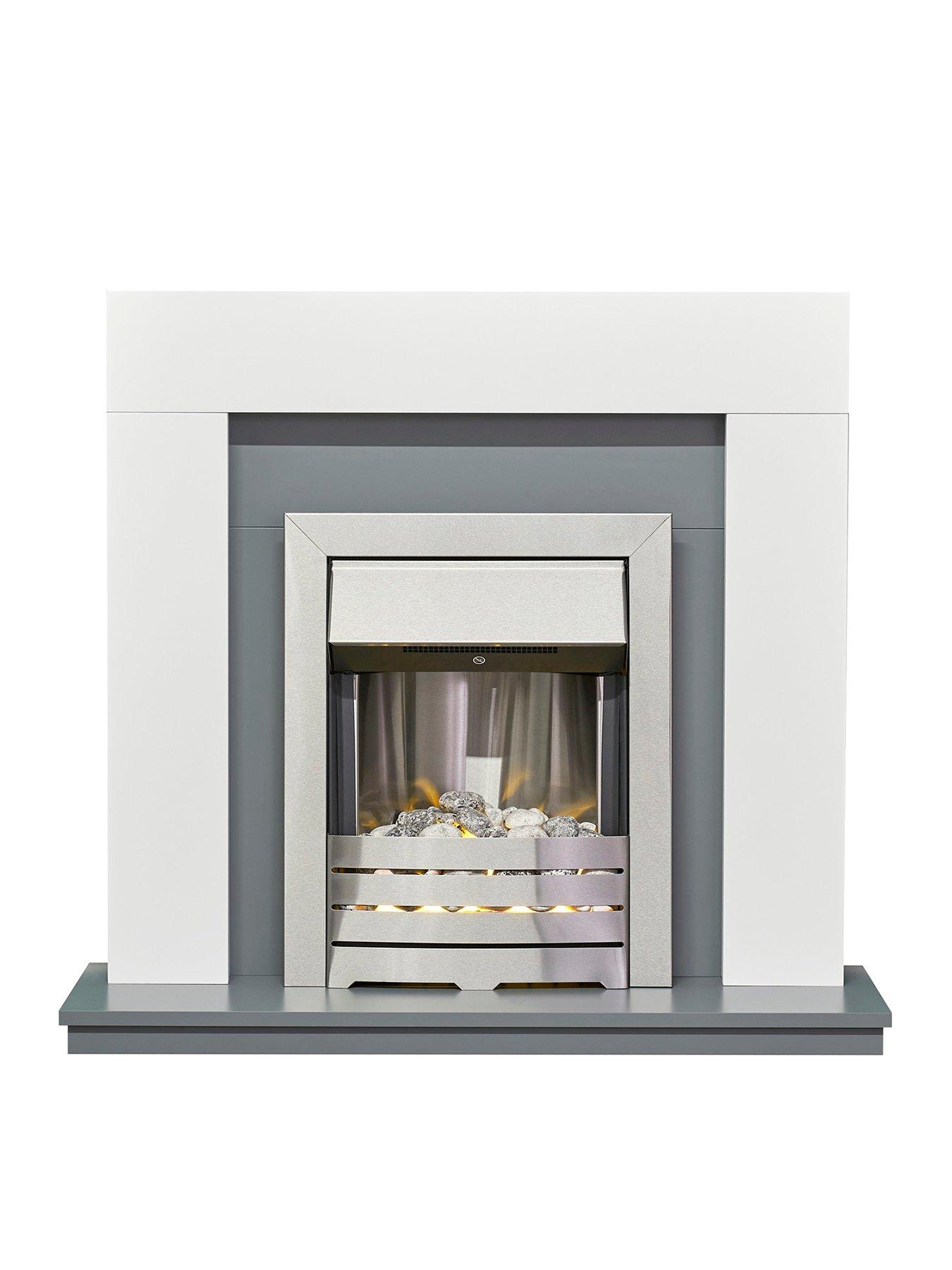 undefined Adam Dakota Fireplace in Pure White  &  Grey with Helios Electric Fire in Brushed Steel, 39 Inch