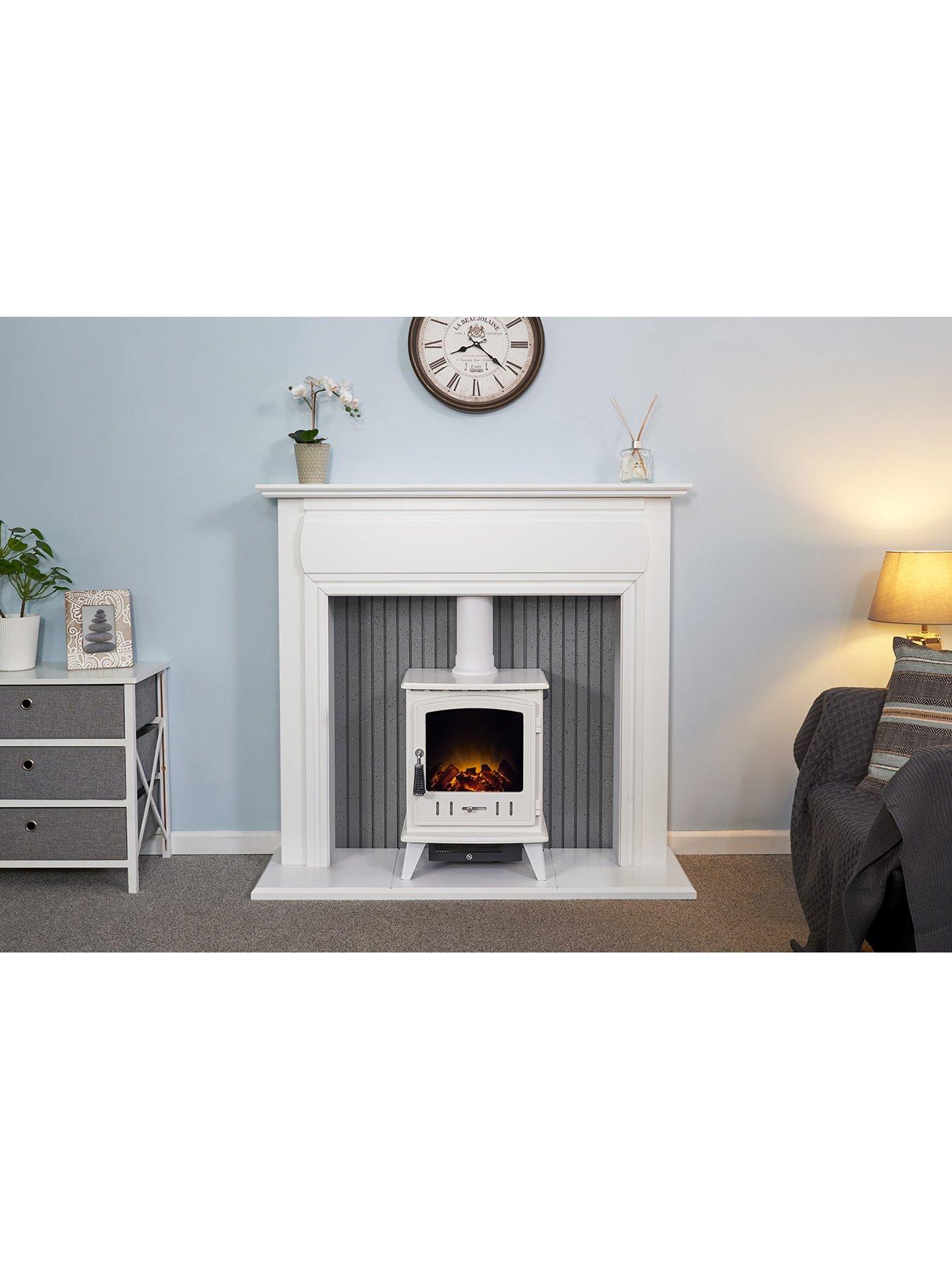 Adam Florence Stove Fireplace In Pure White With Woodhouse Electric