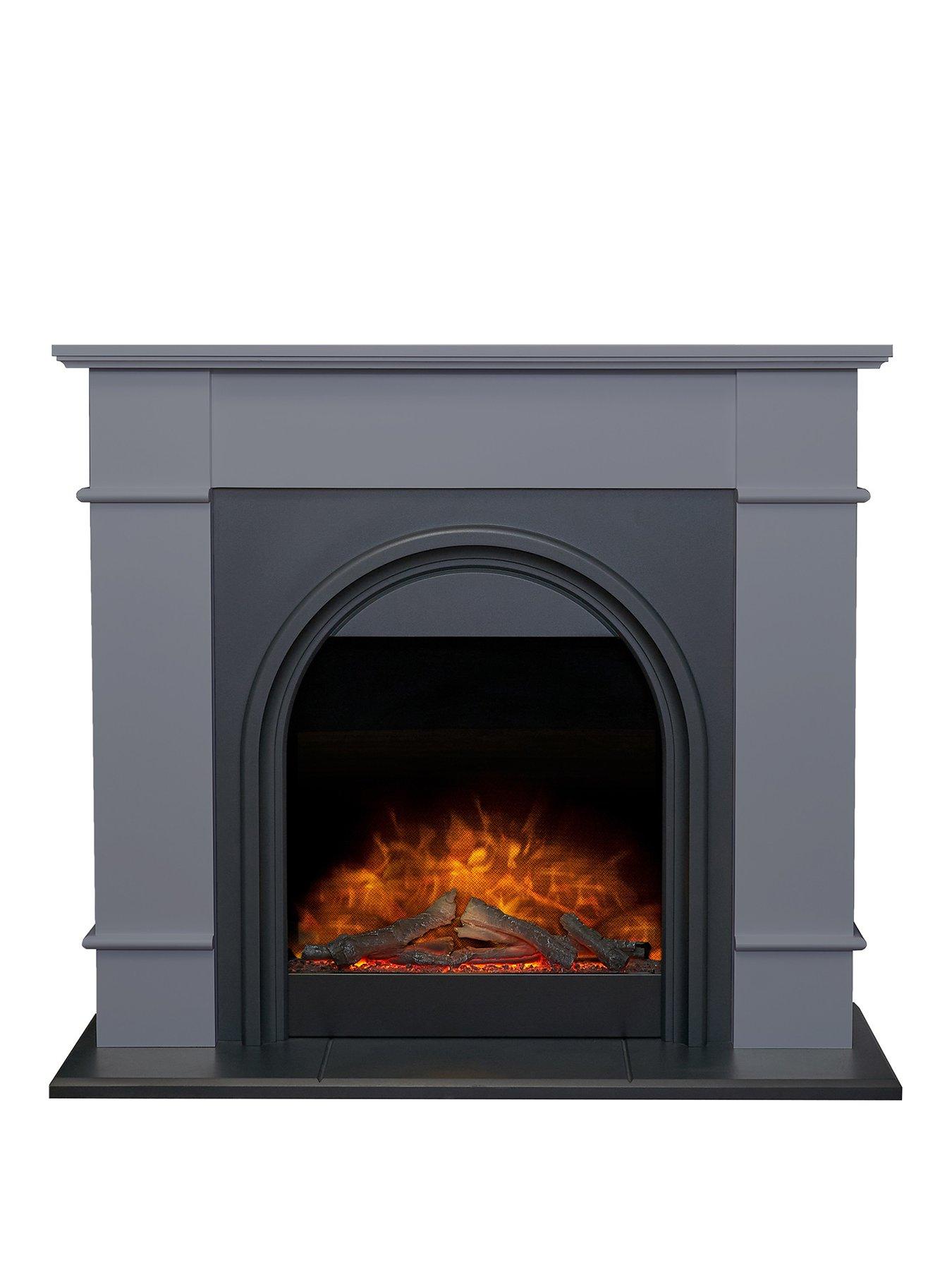 Image of Adam Fires & Fireplaces Adam Chesterfield Electric Fireplace Suite in Grey  &  Charcoal Grey, 44 Inch