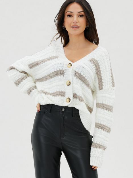 michelle-keegan-knitted-stripe-button-through-cardigan-multi