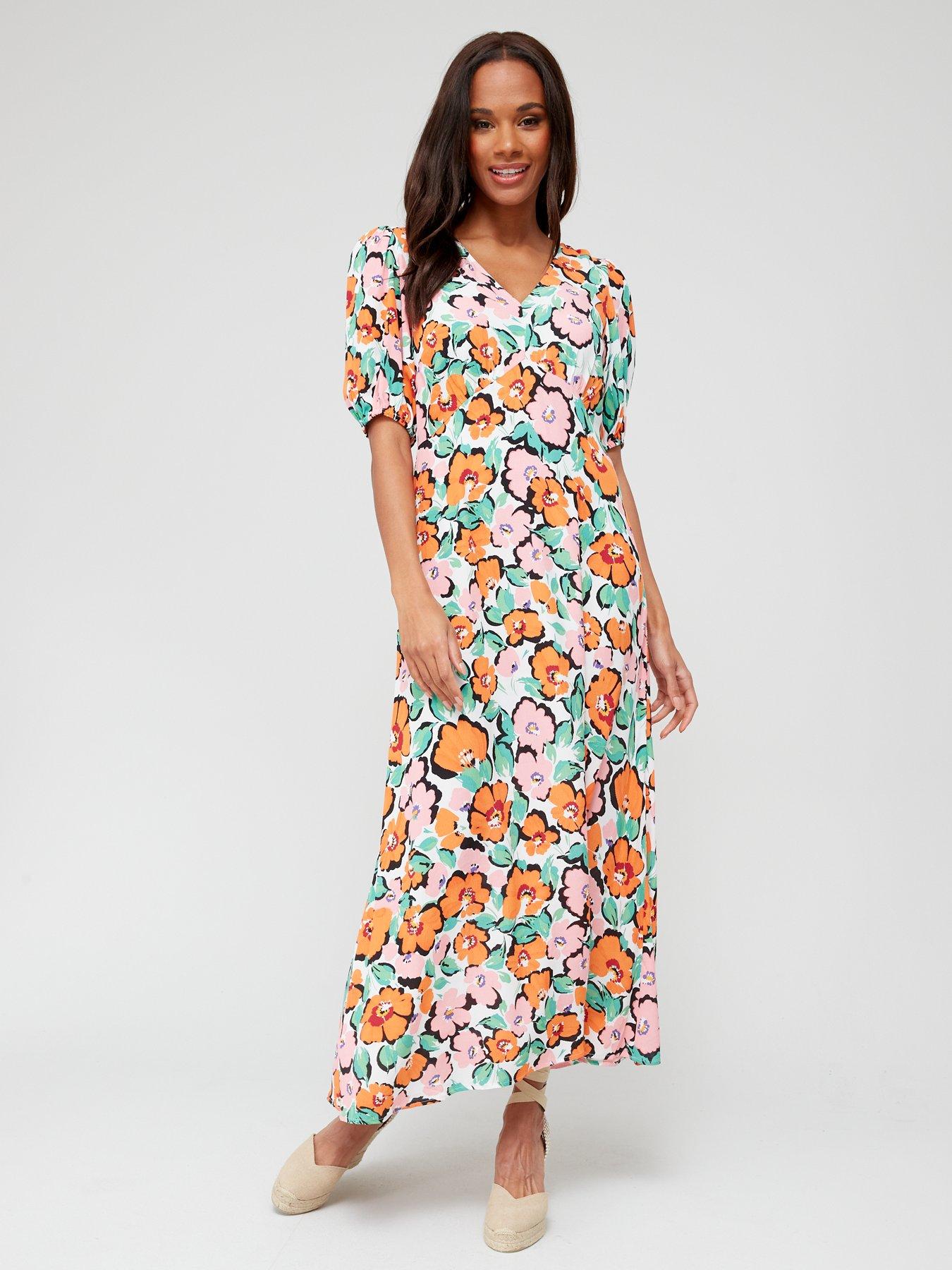 Tie Back Printed Midi Dress Print